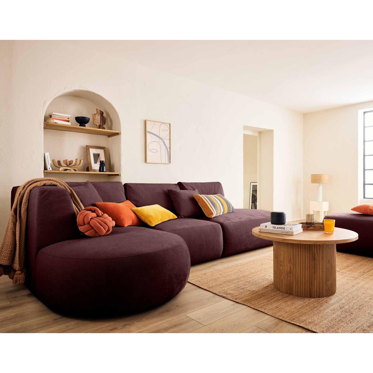 LISA DESIGN Santorini - canapé modulable d'angle gauche + pouf - 5 places - en tissu texturé