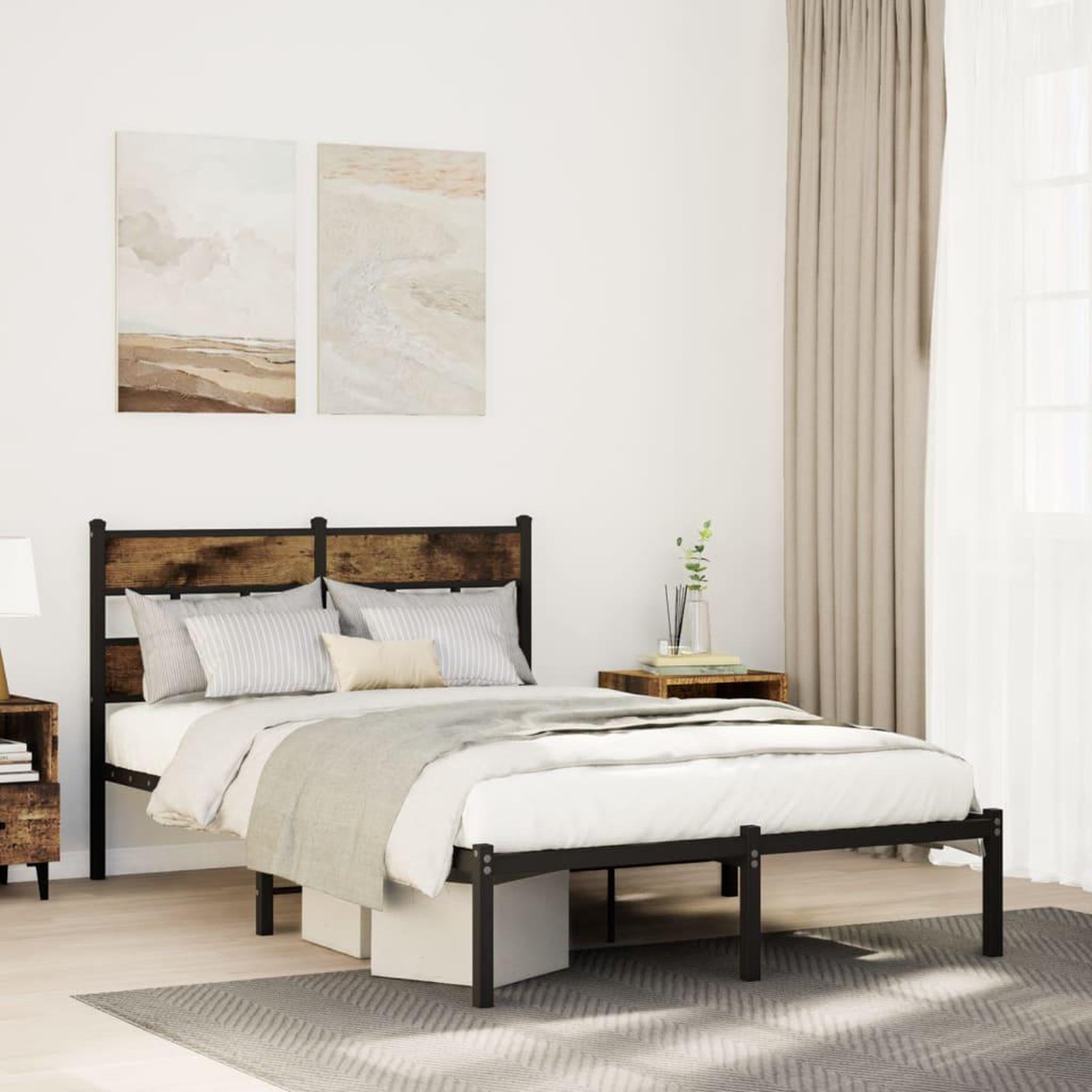 VIDAXL Cadre de lit en metal sans matelas chene fume 120x190 cm