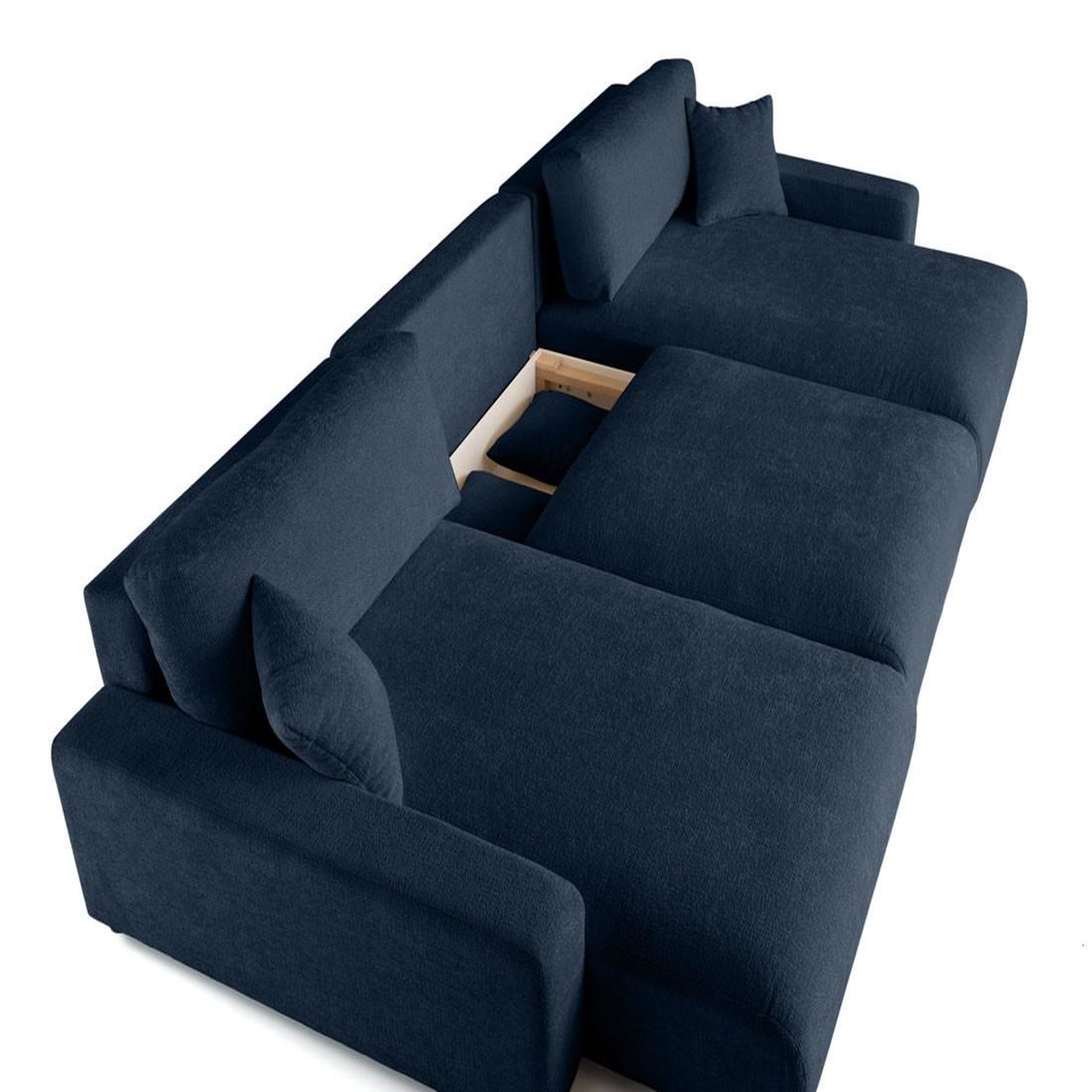 Voir la diapositive 4 : BEST MOBILIER Pivoine - canapé panoramique en u - 7 places - convertible avec coffre - en velours texturé