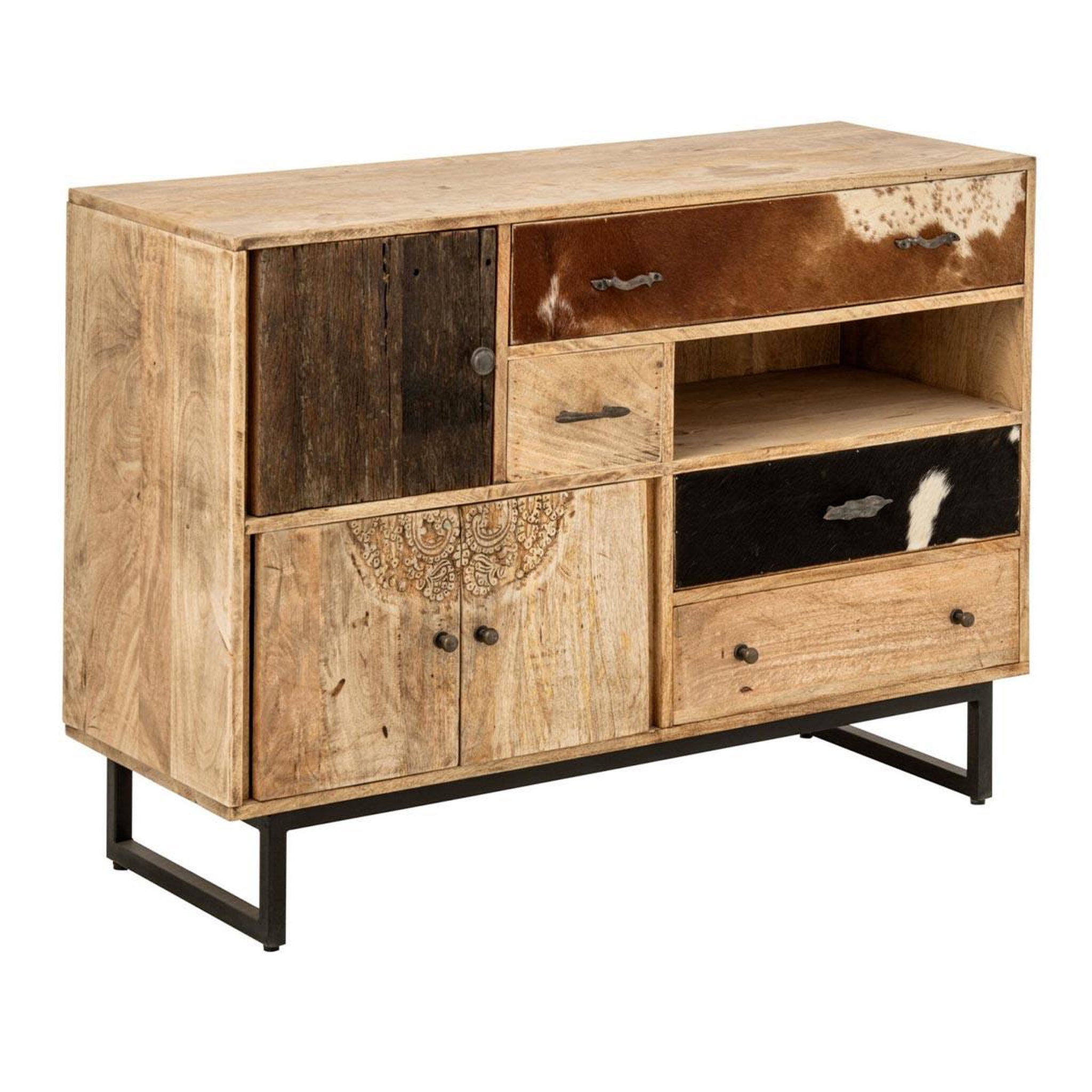J-LINE Buffet 4 Tiroirs & 3 Portes en Bois  Jonas  115cm Naturel