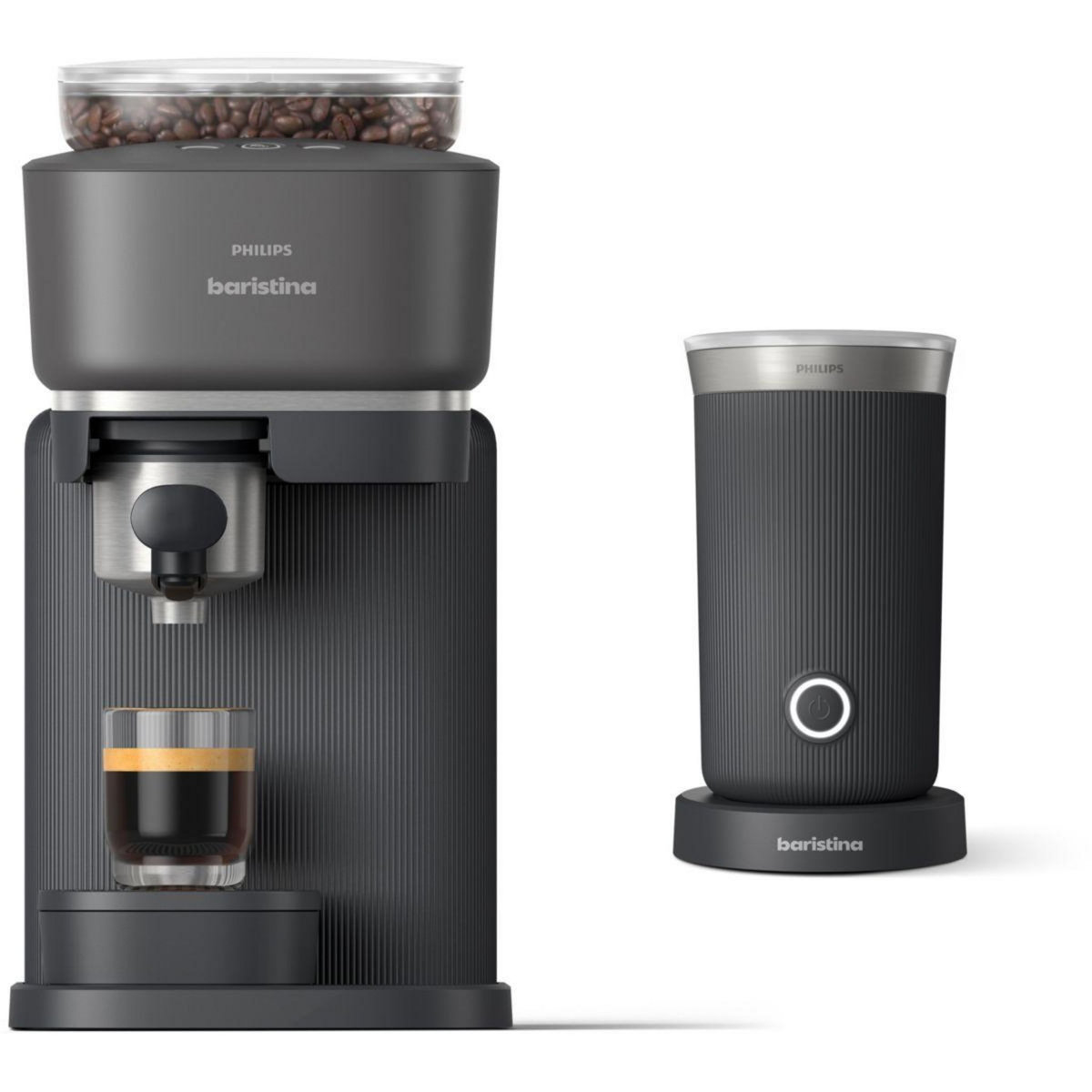 Philips Machine à expresso Baristina BAR303/60 cafetière à grain Noire + mousseur à Lait