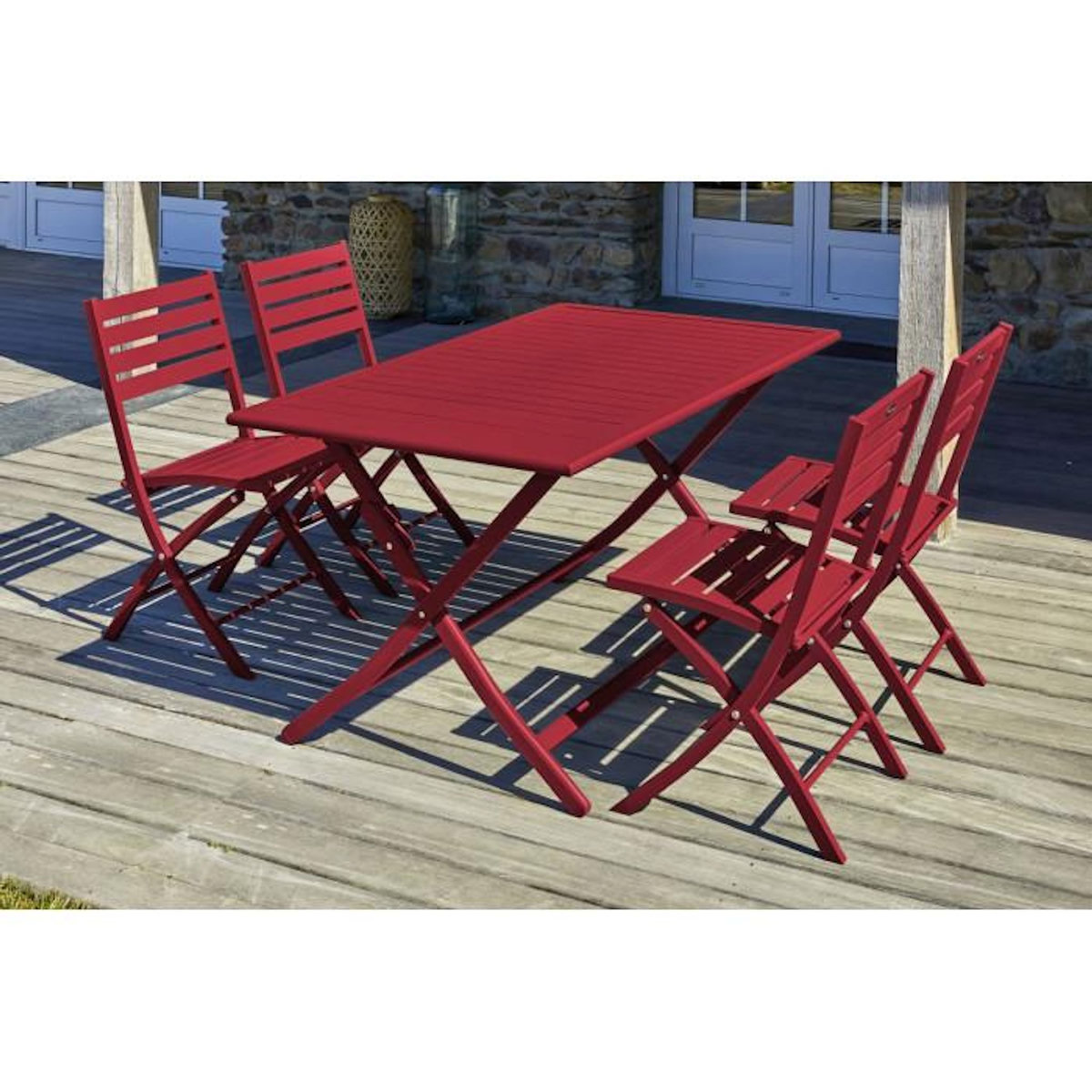 Paris Prix Ensemble Table de Jardin Pliante & 4 Chaises  Marius  140cm Rouge Carmin