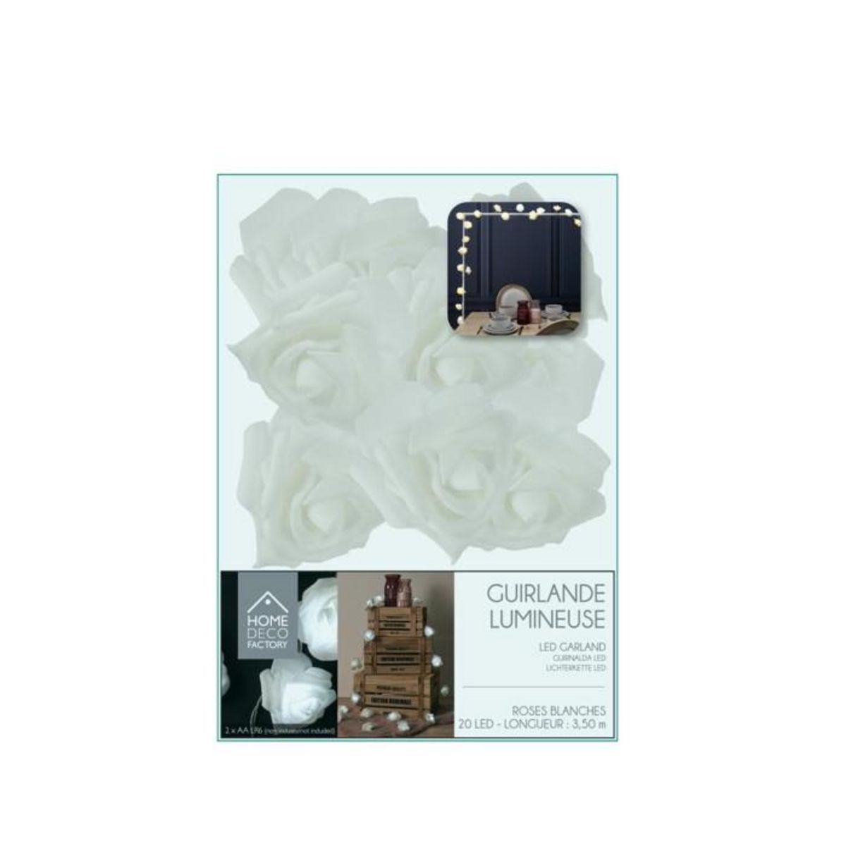 Paris Prix Guirlande Lumineuse 20 LED  Rose  350cm Blanc