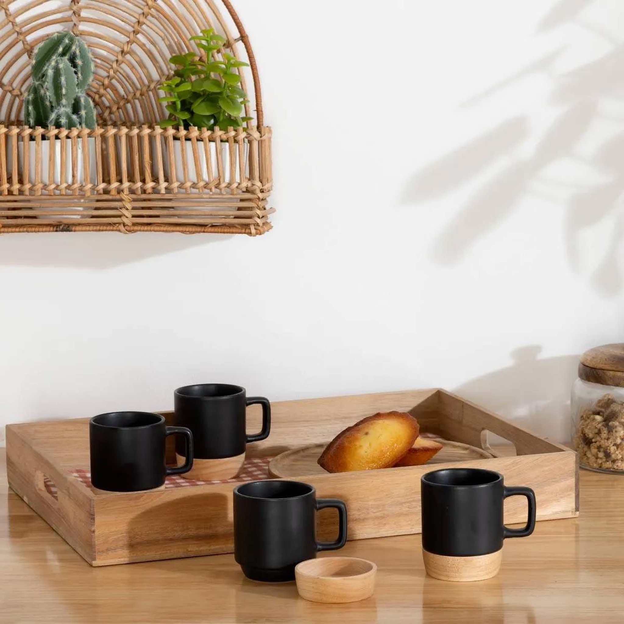 Voir la diapositive 4 : SECRET DE GOURMET Lot de 4 tasses à café  modern wood  12cl noir
