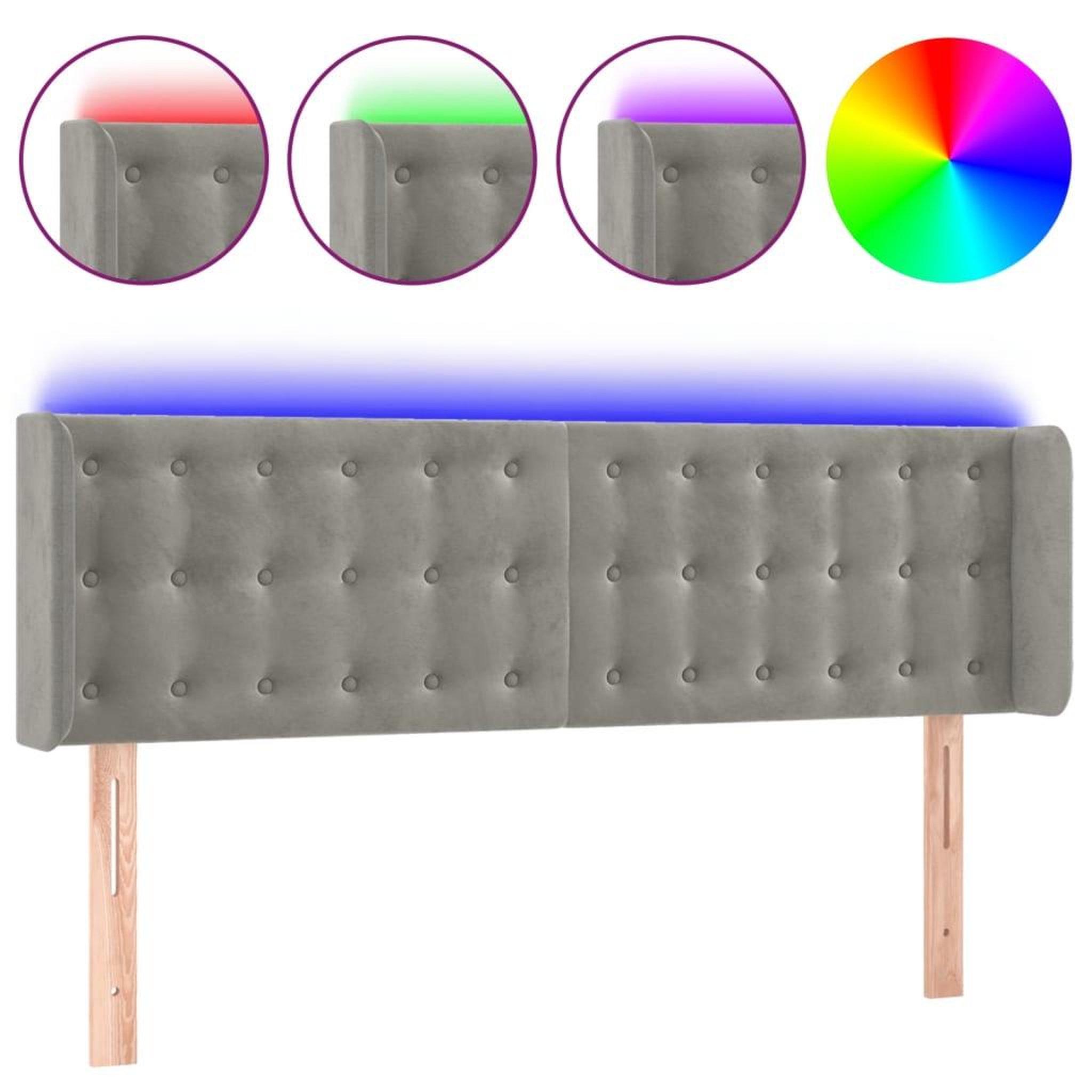Voir la diapositive 2 : VIDAXL Tete de lit a LED Gris clair 147x16x78/88 cm Velours