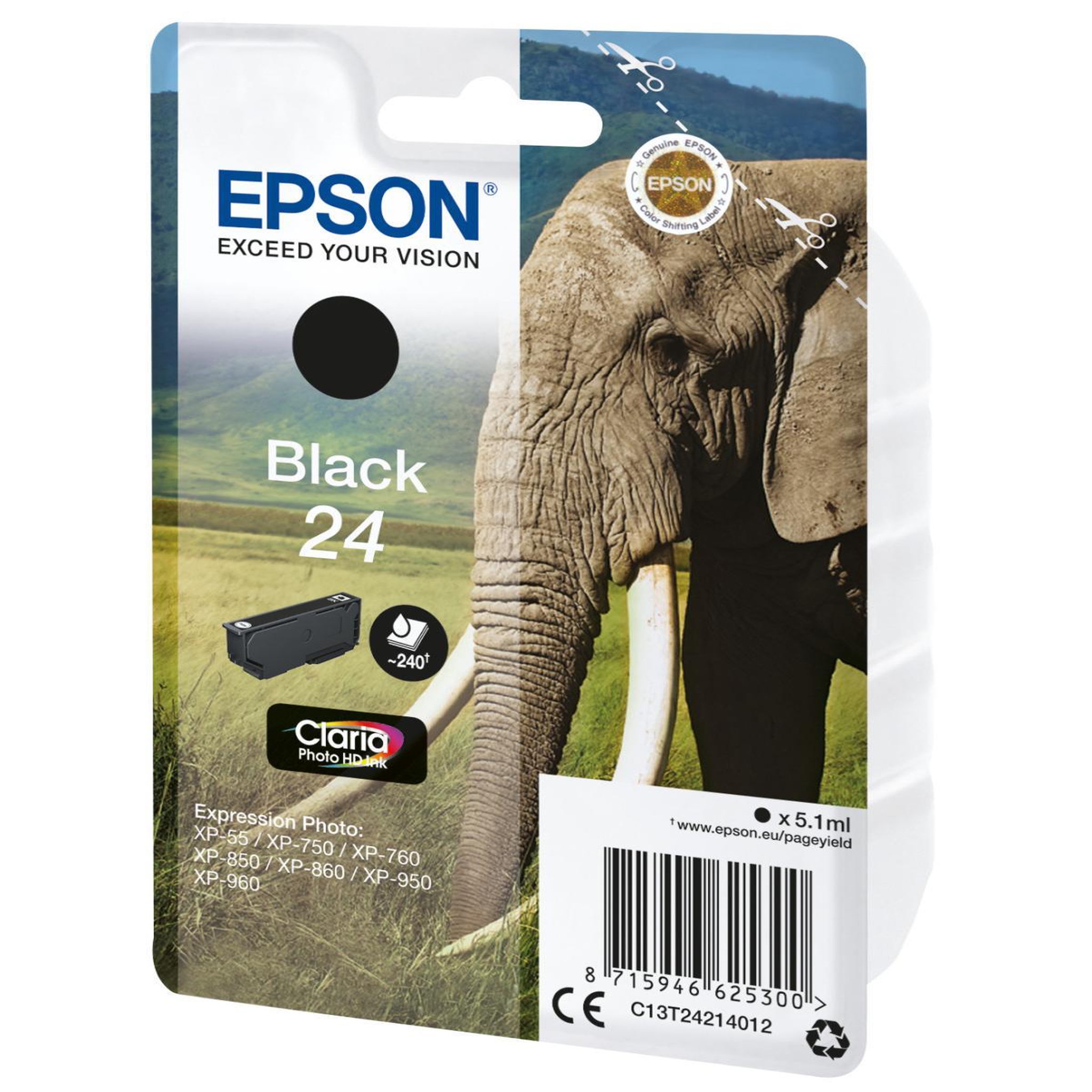 Voir la diapositive 3 : Epson Cartouche d'encre originale t2421 noire série éléphant - c13t24214010