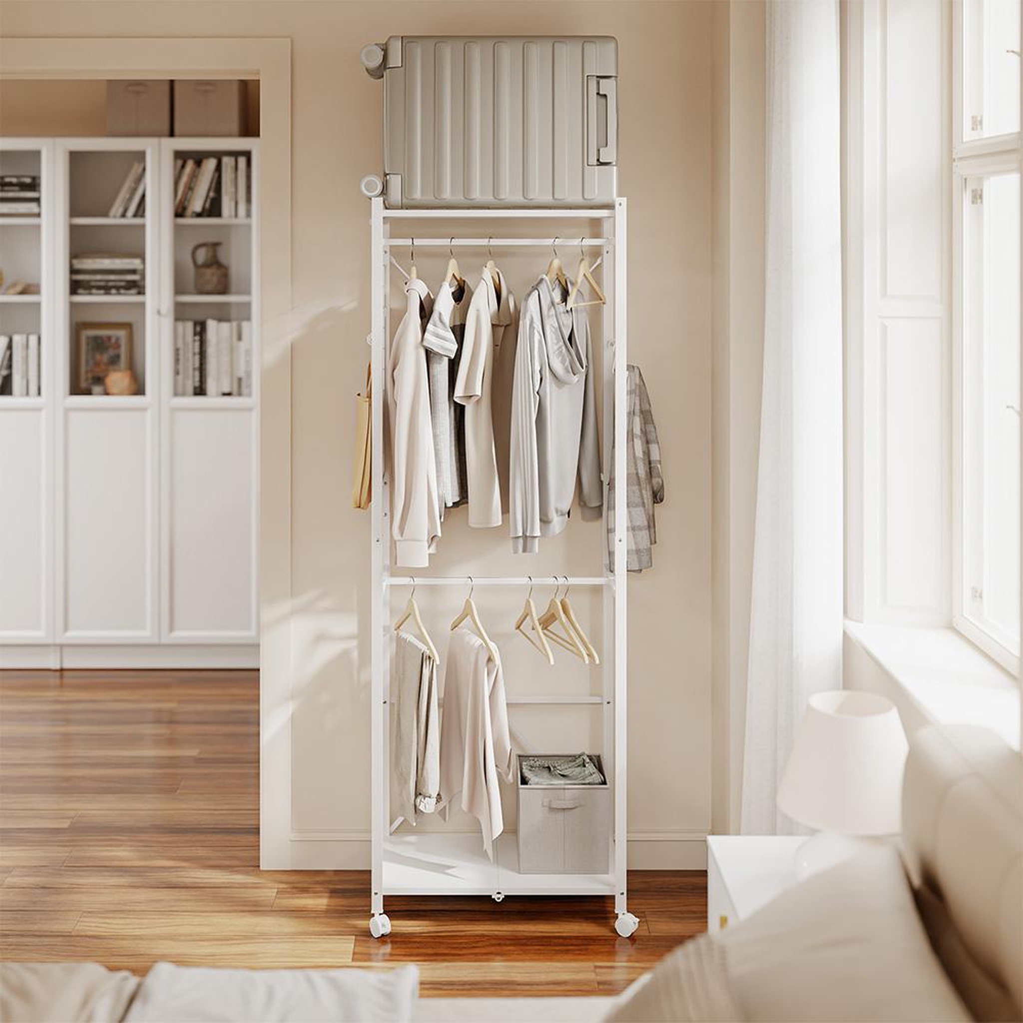 Voir la diapositive 6 : SOBUY Porte-manteaux sur roulettes Blanc 60.5x32.5x175cm KLS21-W