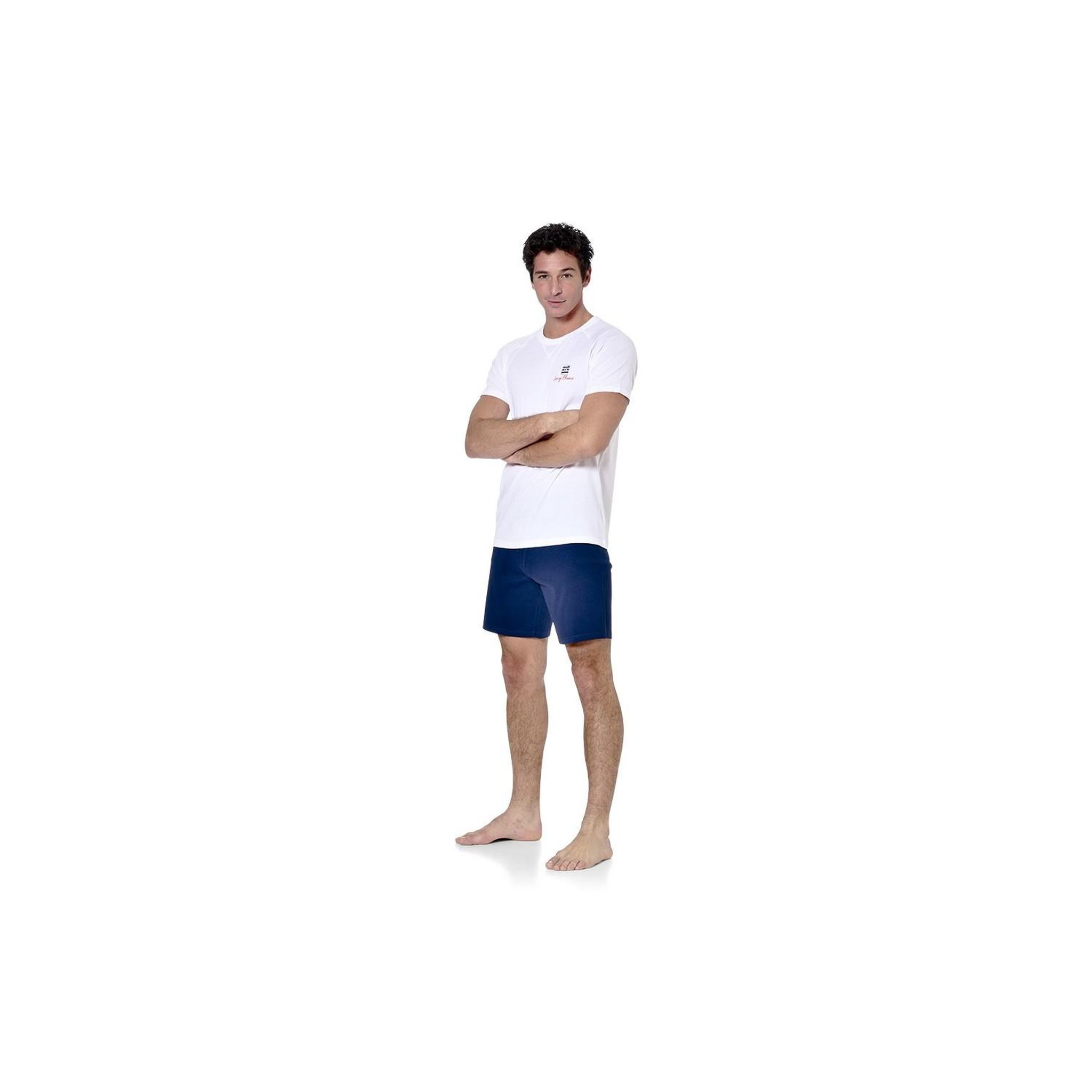 Voir la diapositive 3 : SERGE BLANCO Ensemble pyjama court homme avec t-shirt col V Dom