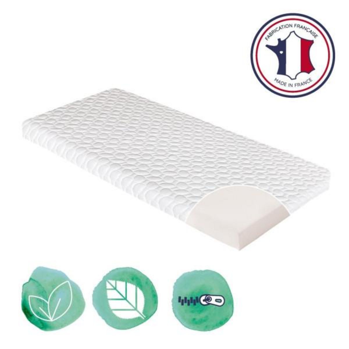 CANDIDE Matelas De Berceau Fresh CANDIDE 50x83x5cm, Sans Traitement, Idéal Cododo, Thermorégulant, Fabriqué En France, Garantie 5 Ans