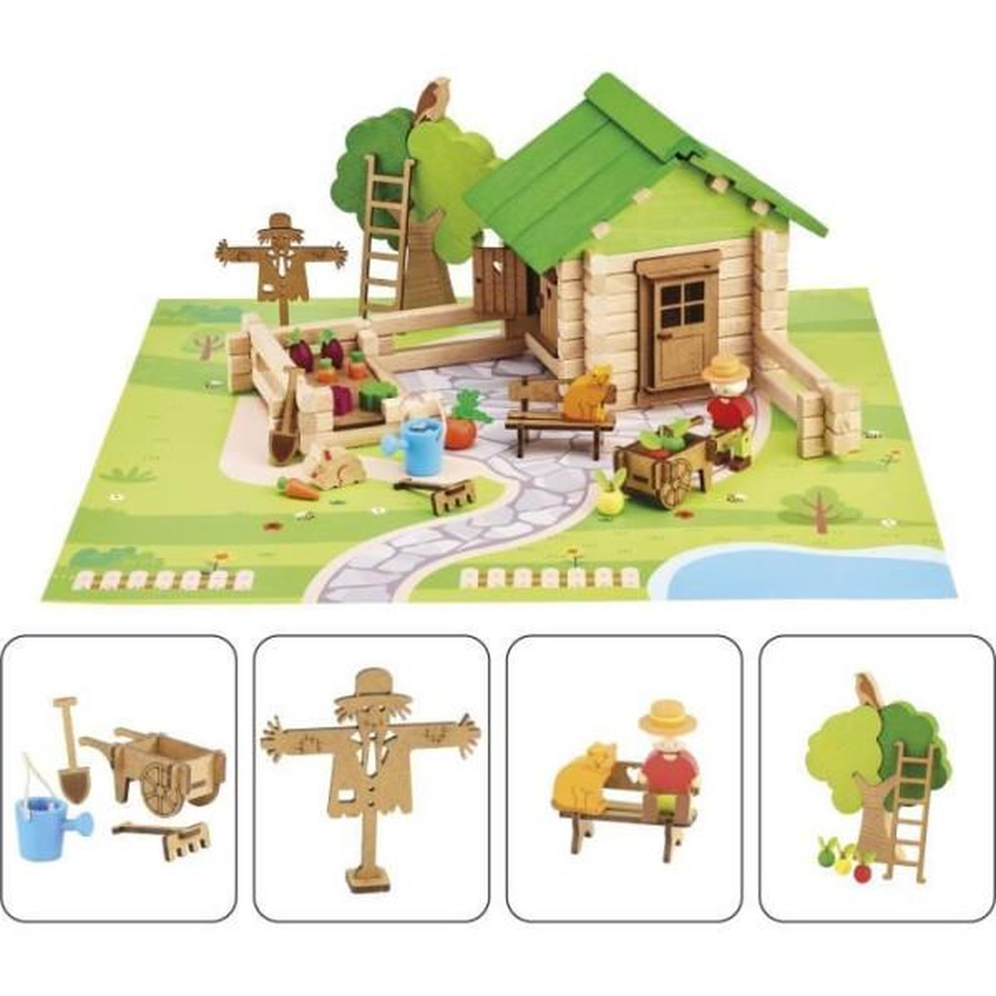 Voir la diapositive 3 : JeuJura Jeu de Construction Maison et Jardin - JEUJURA - Bois Naturel - 135 Pieces