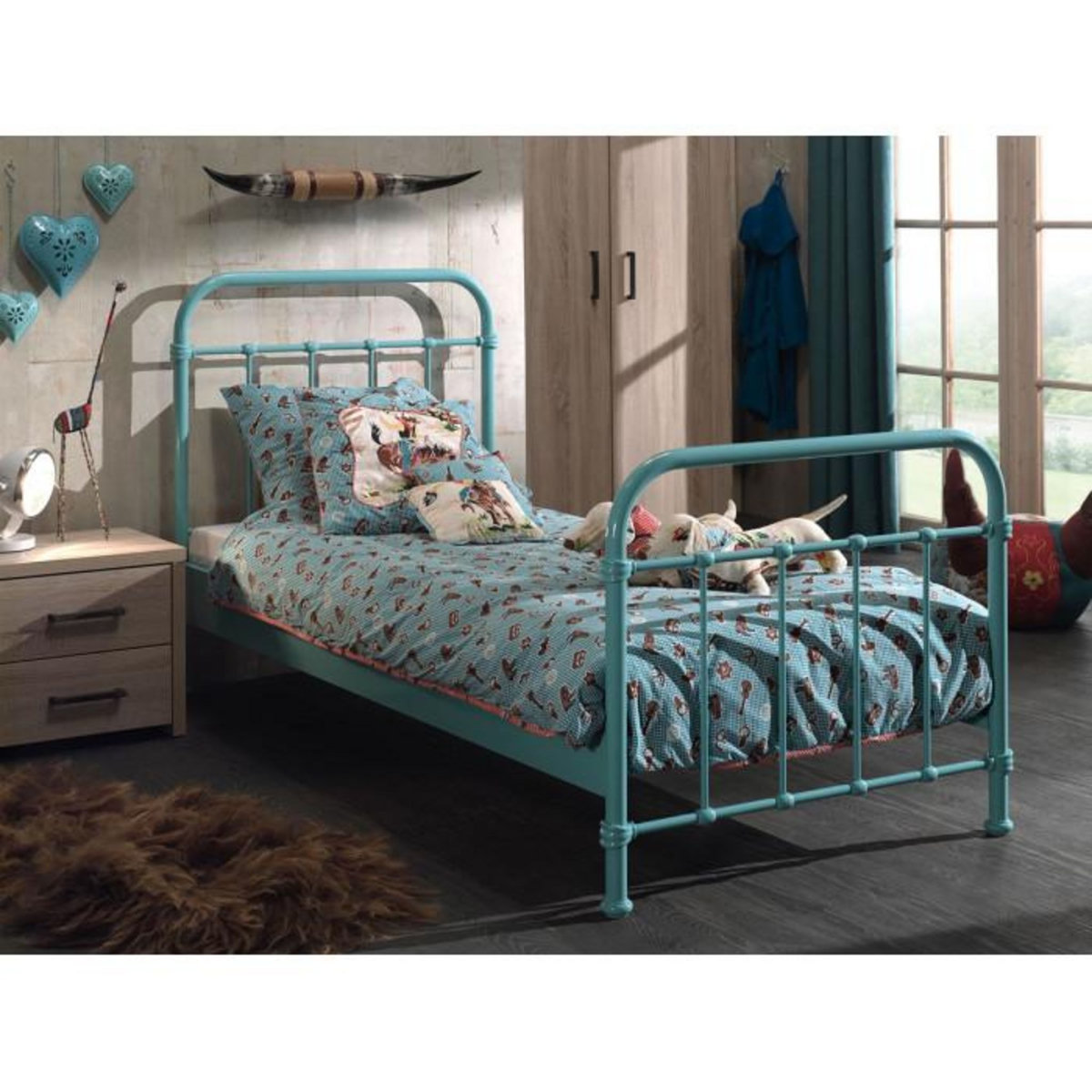 Paris Prix Lit Enfant Métal  New York  90x200cm Turquoise