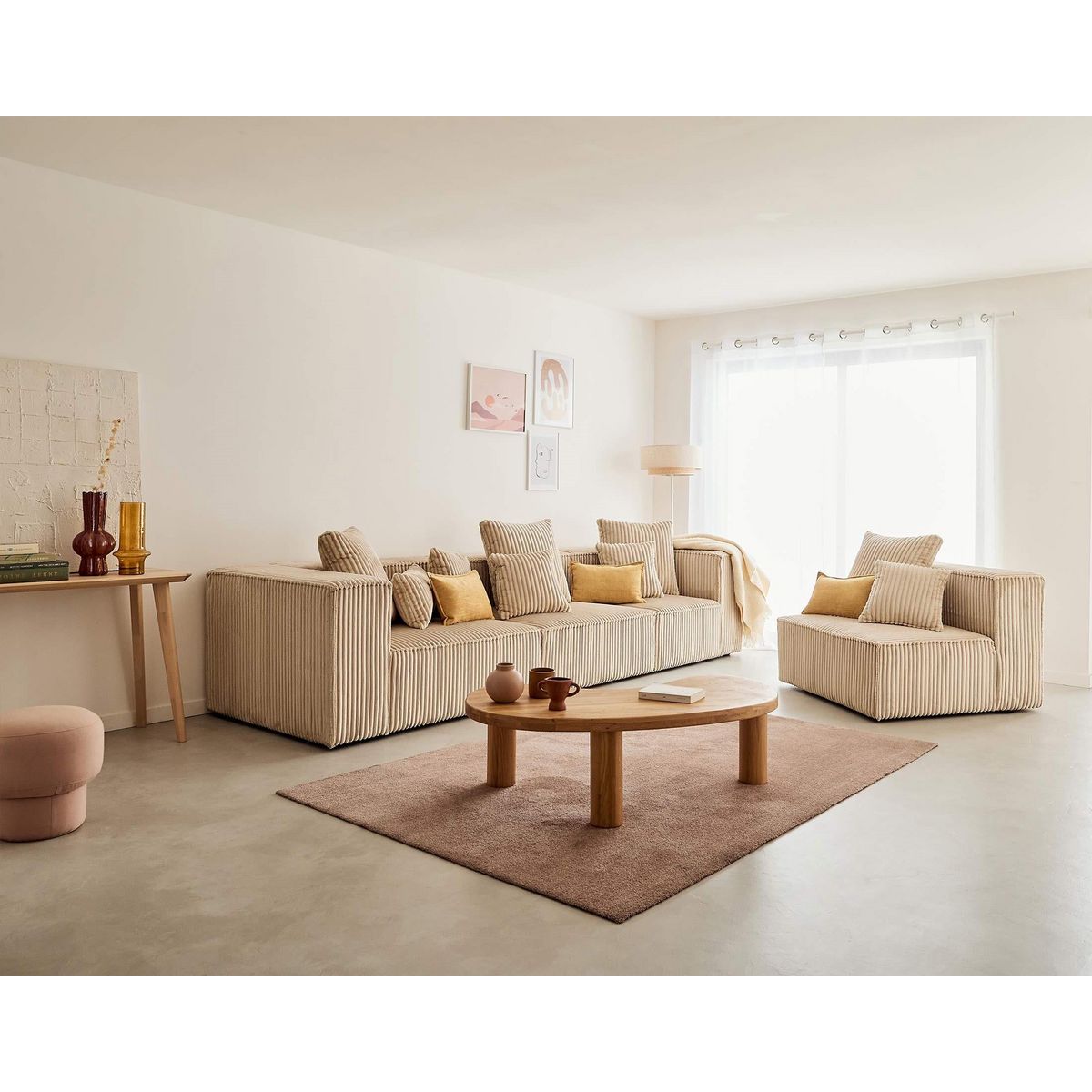 LISA DESIGN Colombine - module d'assise gauche - en velours côtelé grosses côtes