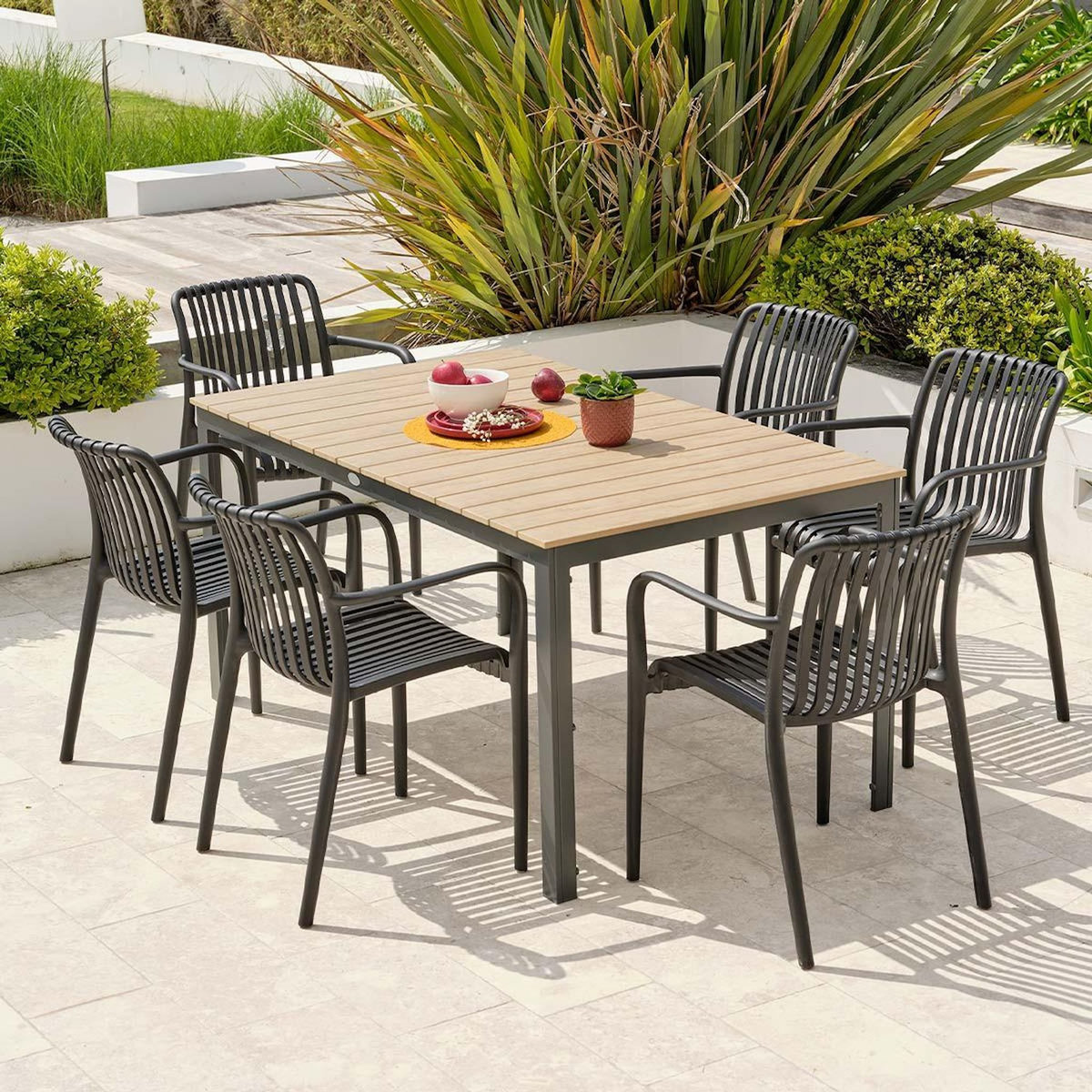 Paris Prix Ensemble Table de Jardin & 6 Fauteuils  Boston & Tiago  150cm Gris Anthracite