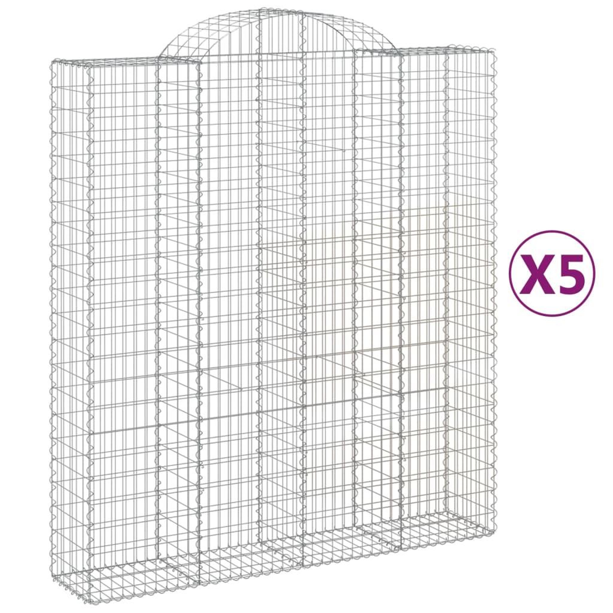 Voir la diapositive 2 : VIDAXL Paniers a gabions arques 5 pcs 200x50x220/240 cm Fer galvanise