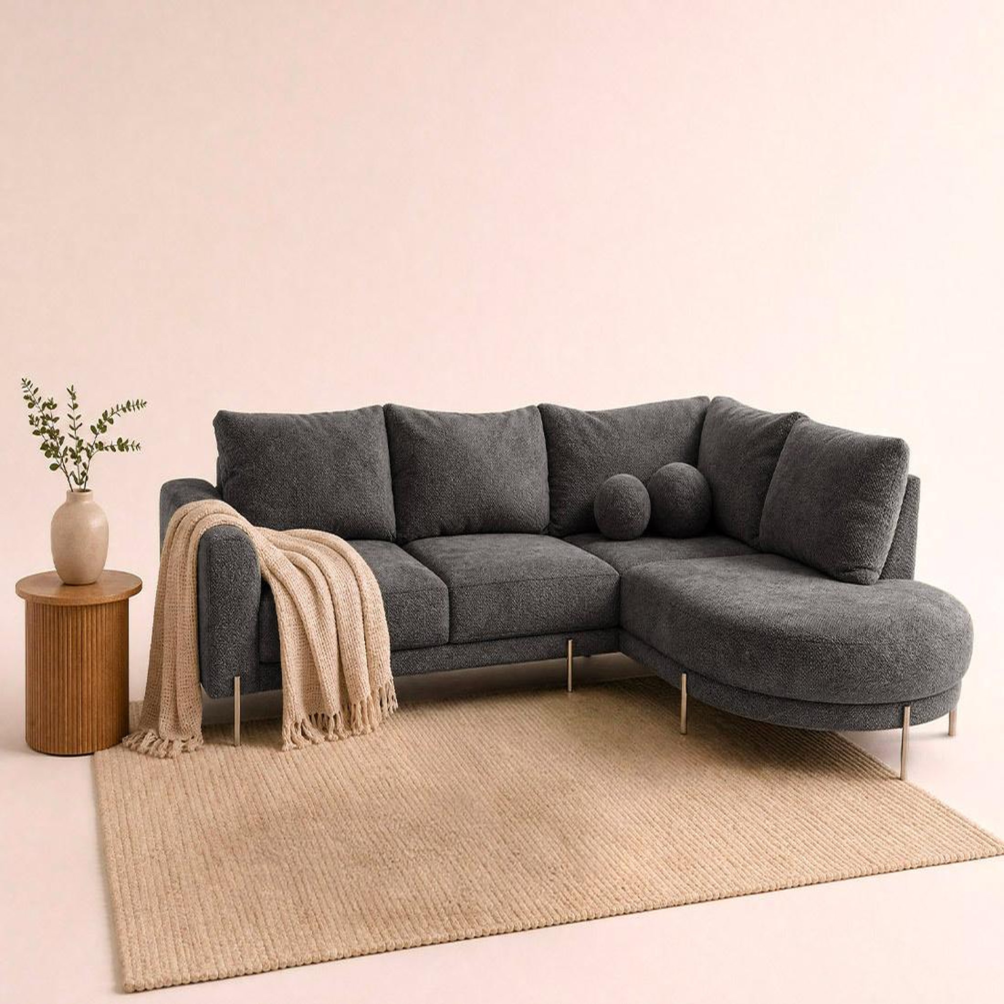 Voir la diapositive 2 : BEST MOBILIER Gabin - canapé d'angle droit 5 places en velours texturé