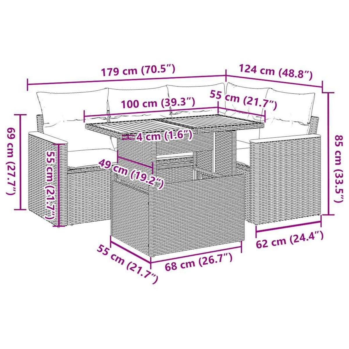 VIDAXL Salon de jardin 5 pcs avec coussins noir resine tressee acacia