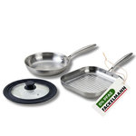 Fackelmann Poêle à Frire 26 cm et Gril 28 cm inox 18/10 Triply et couvercle Fackelmann Vita3