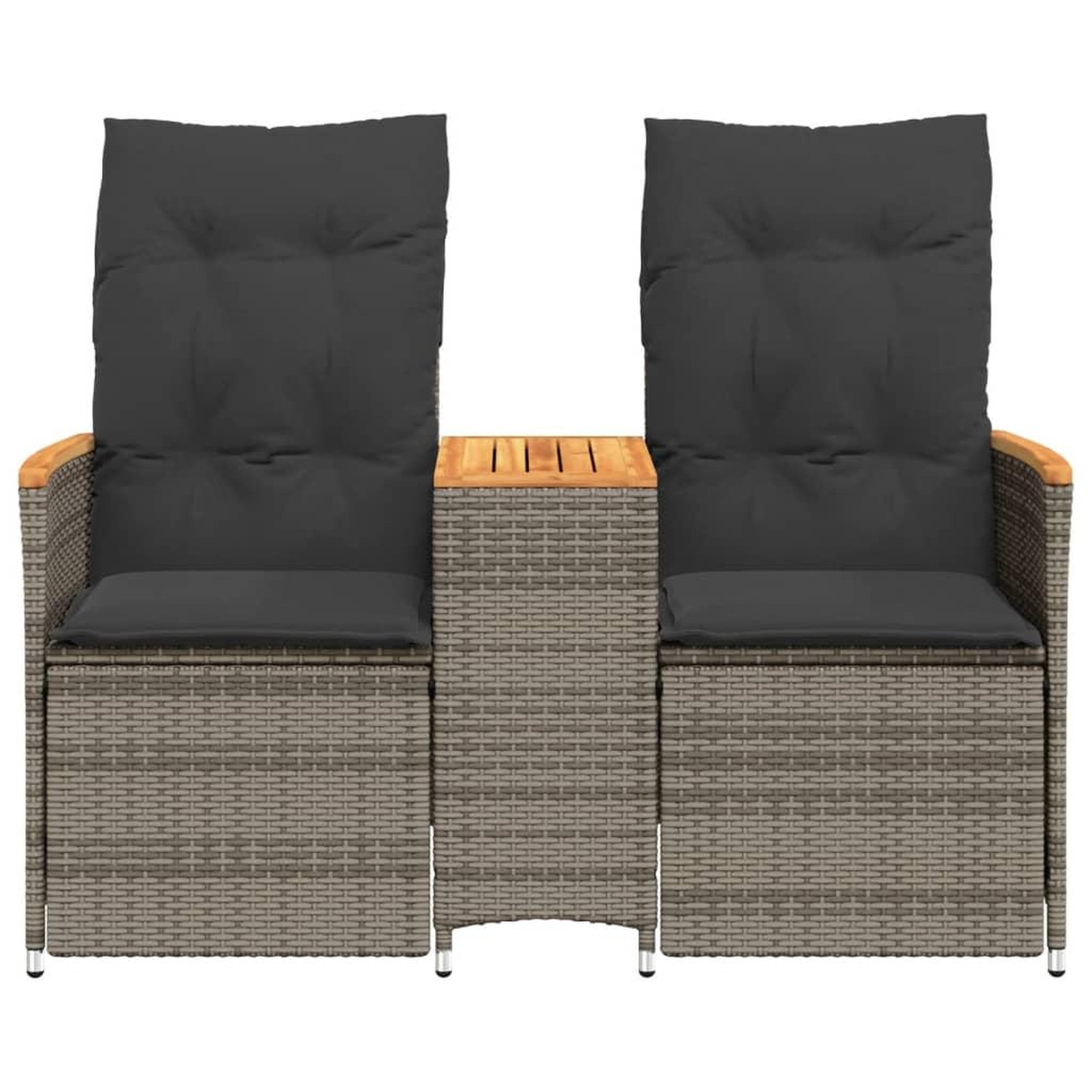 Voir la diapositive 4 : VIDAXL Canape de jardin inclinable 2 places avec table gris poly rotin