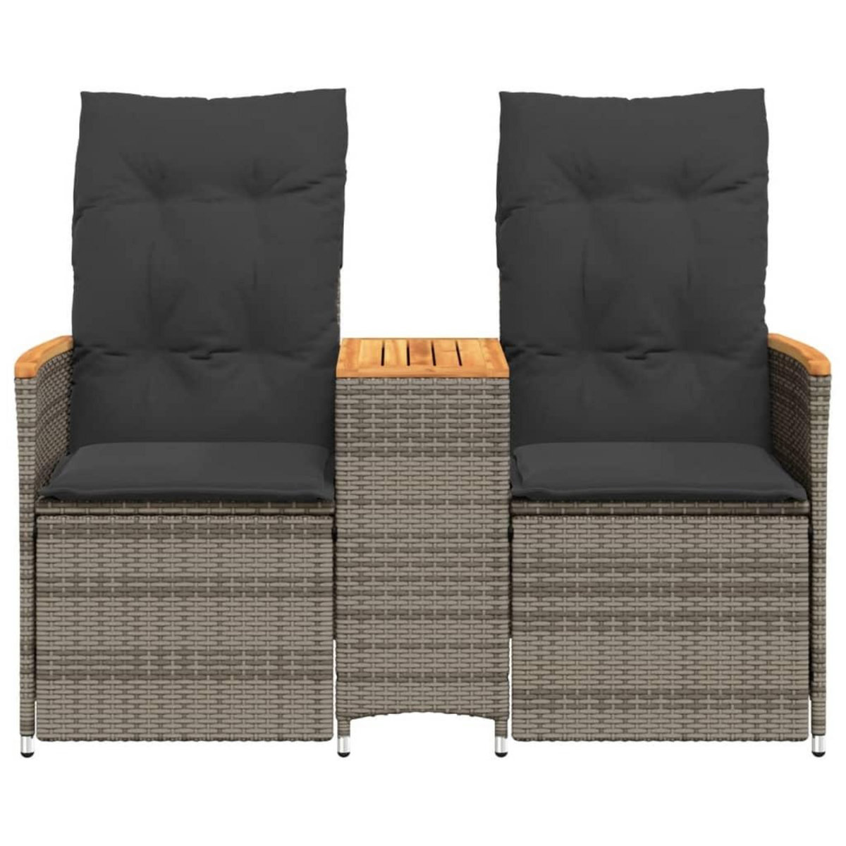 VIDAXL Canape de jardin inclinable 2 places avec table gris poly rotin