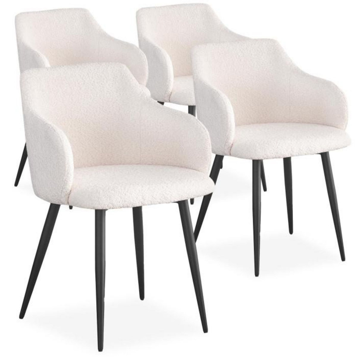 Paris Prix Lot de 4 Chaises Tissu Bouclette  Valeria  79cm Crème & Noir
