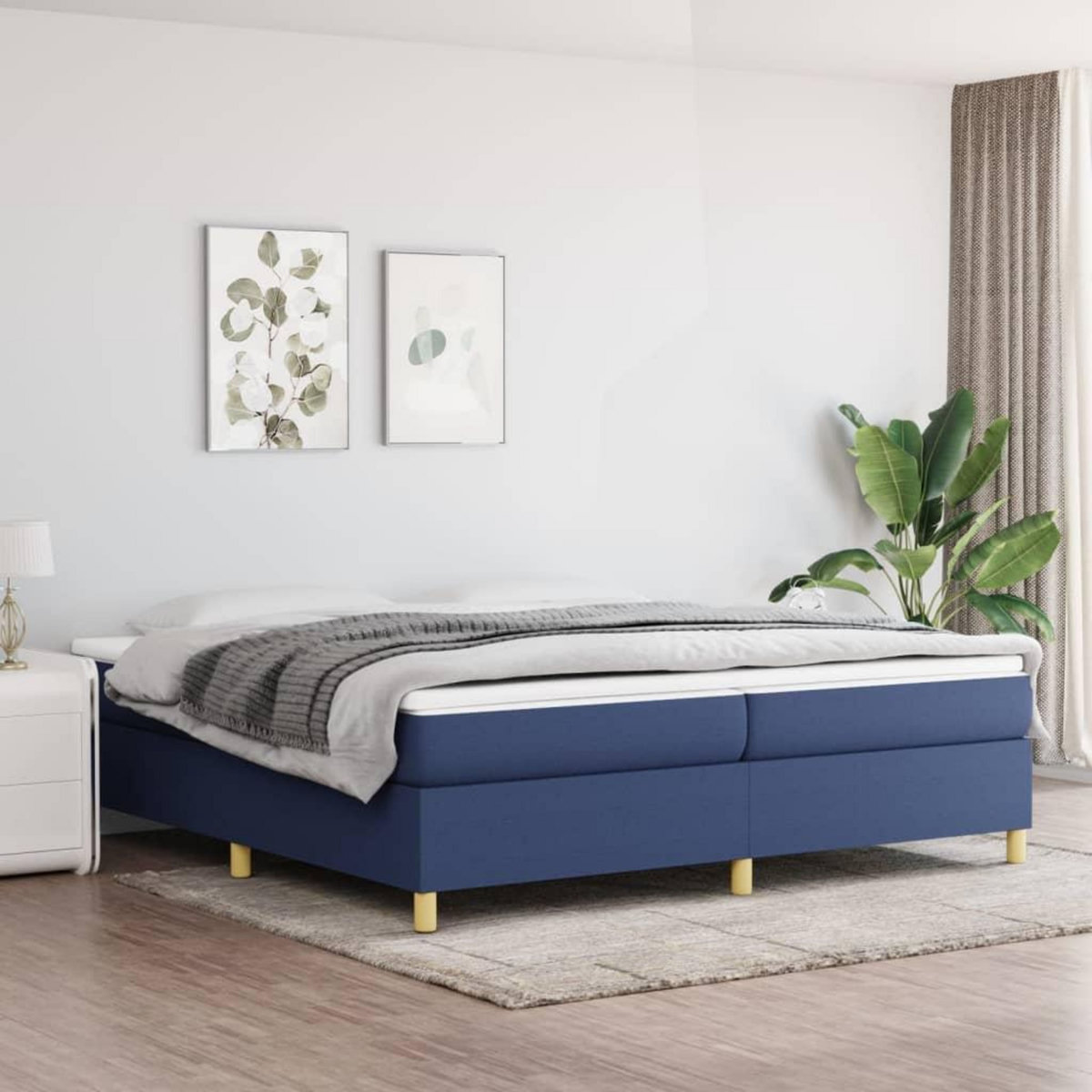 VIDAXL Sommier a lattes de lit avec matelas Bleu 200x200 cm Tissu