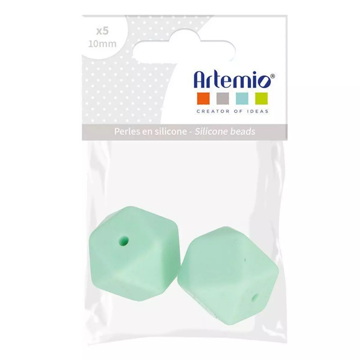 Artemio 2 perles silicone hexagonales - 17 mm - vert d'eau
