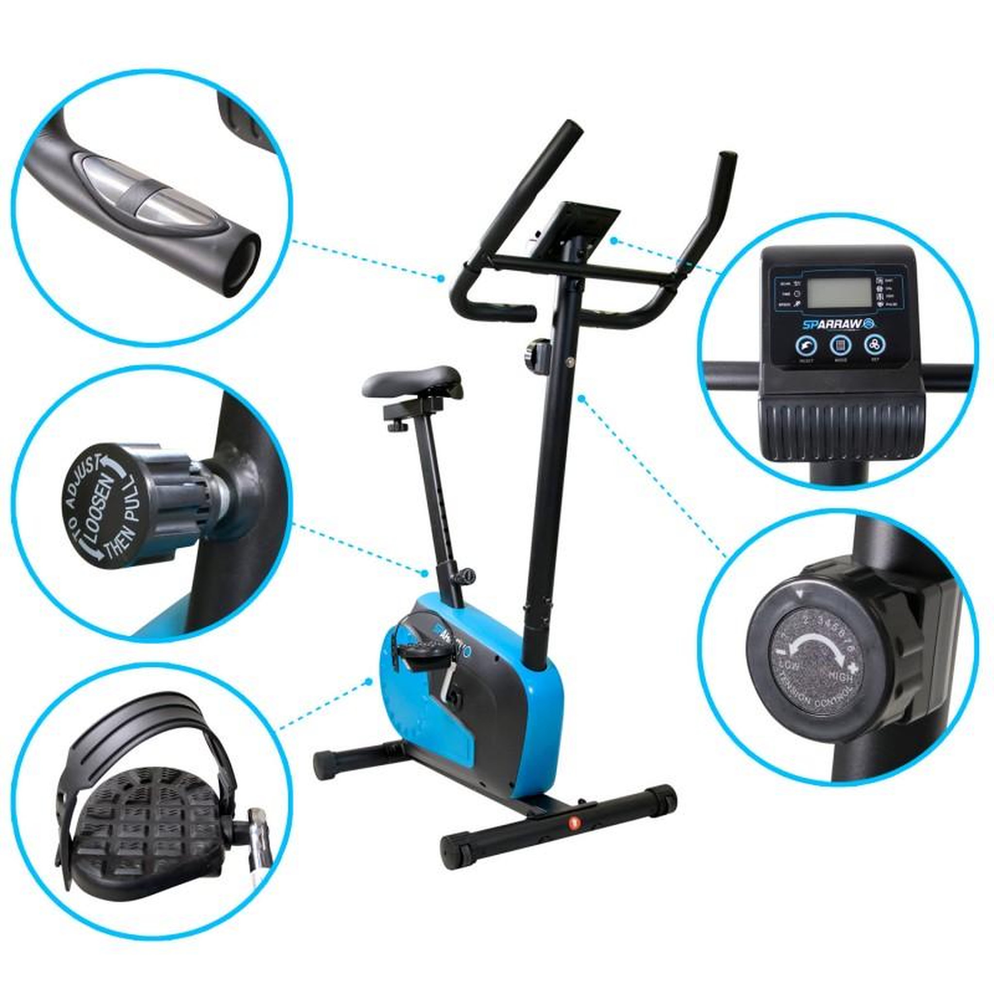 Voir la diapositive 4 : SPARRAW Vélo d'appartement TEMPO Roue d'inertie 3kg - 8 niveaux de résistance, Capteurs Pouls, Ecran d'entraînement, Réglable