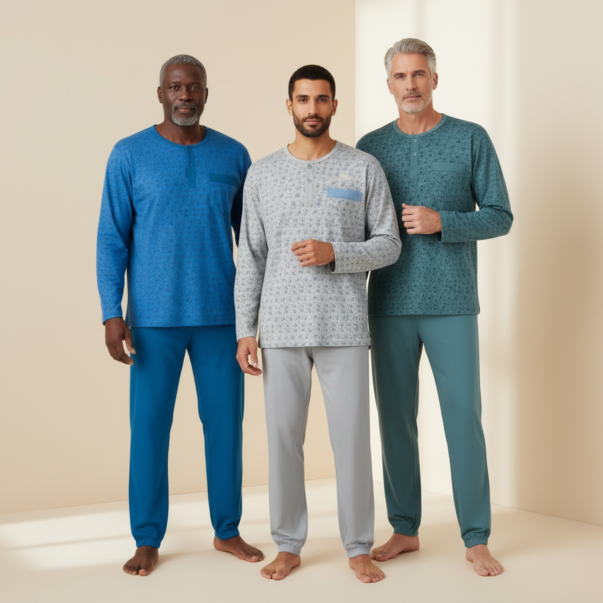 Voir la diapositive 2 : OZABI OZABI Ensemble Pyjama Homme Long Pack de 3, Haut Imprimé Col Boutonné