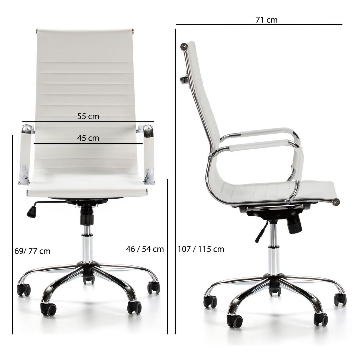 VS VENTA-STOCK Fauteuil de Bureau Londres inclinable Blanc, Cuir synthétique