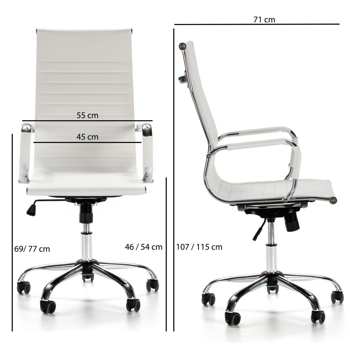 VS VENTA-STOCK Fauteuil de Bureau Londres inclinable Blanc, Cuir synthétique