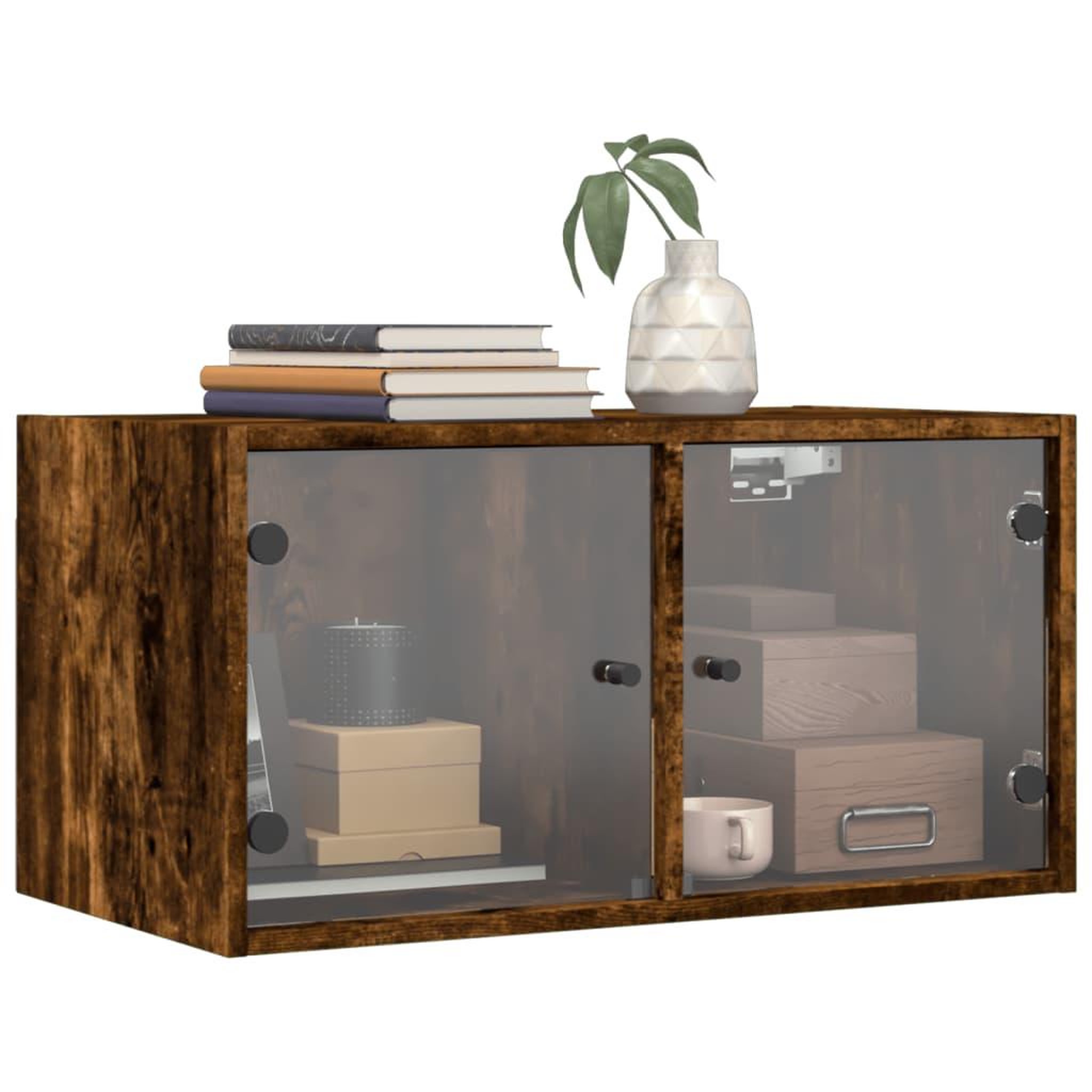 Voir la diapositive 4 : VIDAXL Armoire murale avec portes en verre chene fume 68,5x37x35 cm