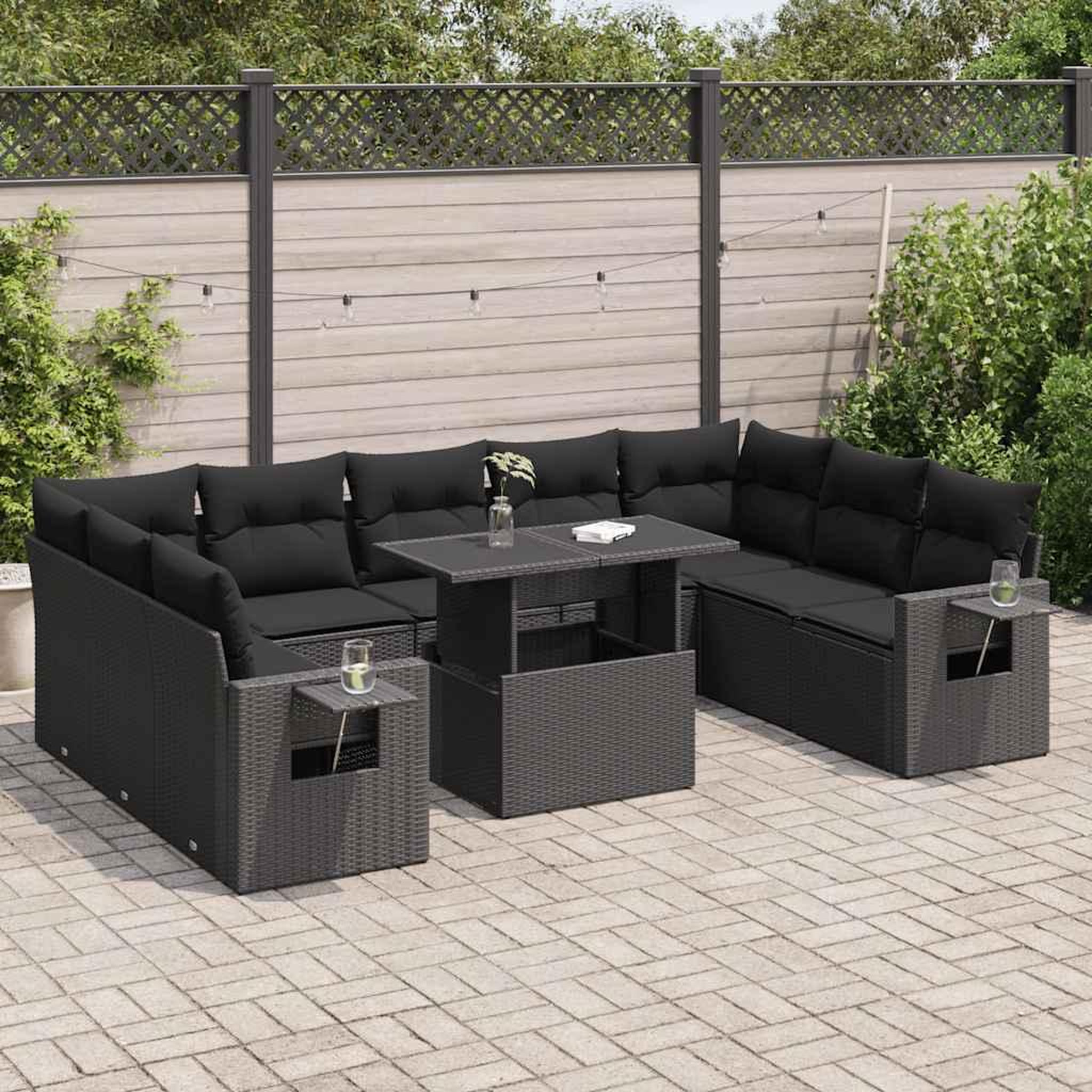 VIDAXL Salon de jardin 10 pcs avec coussins noir resine tressee