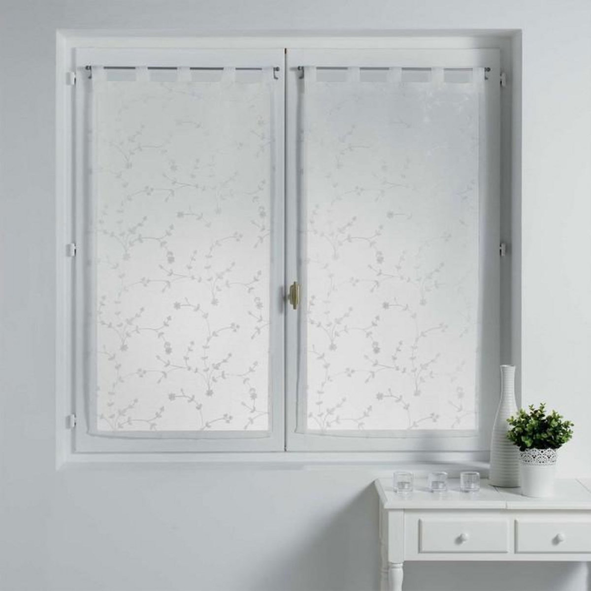 Paris Prix Paire de Voilages  Petite Fleur  60x160cm Blanc