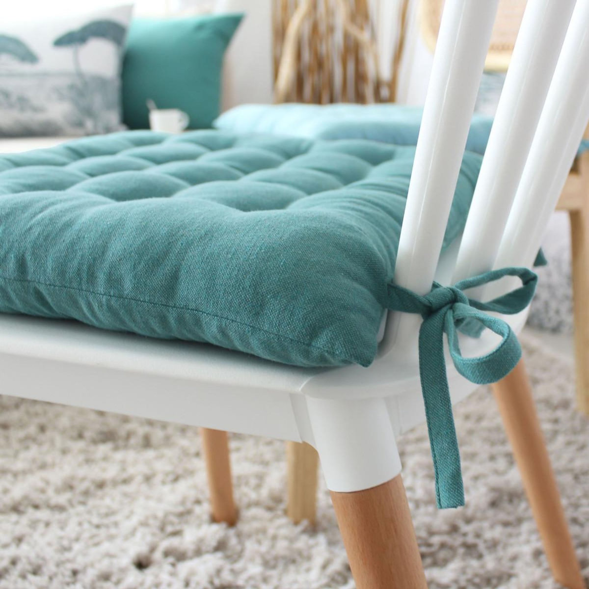 Paris Prix Galette de Chaise Piquée  Cambria  38x38cm Bleu Glacier