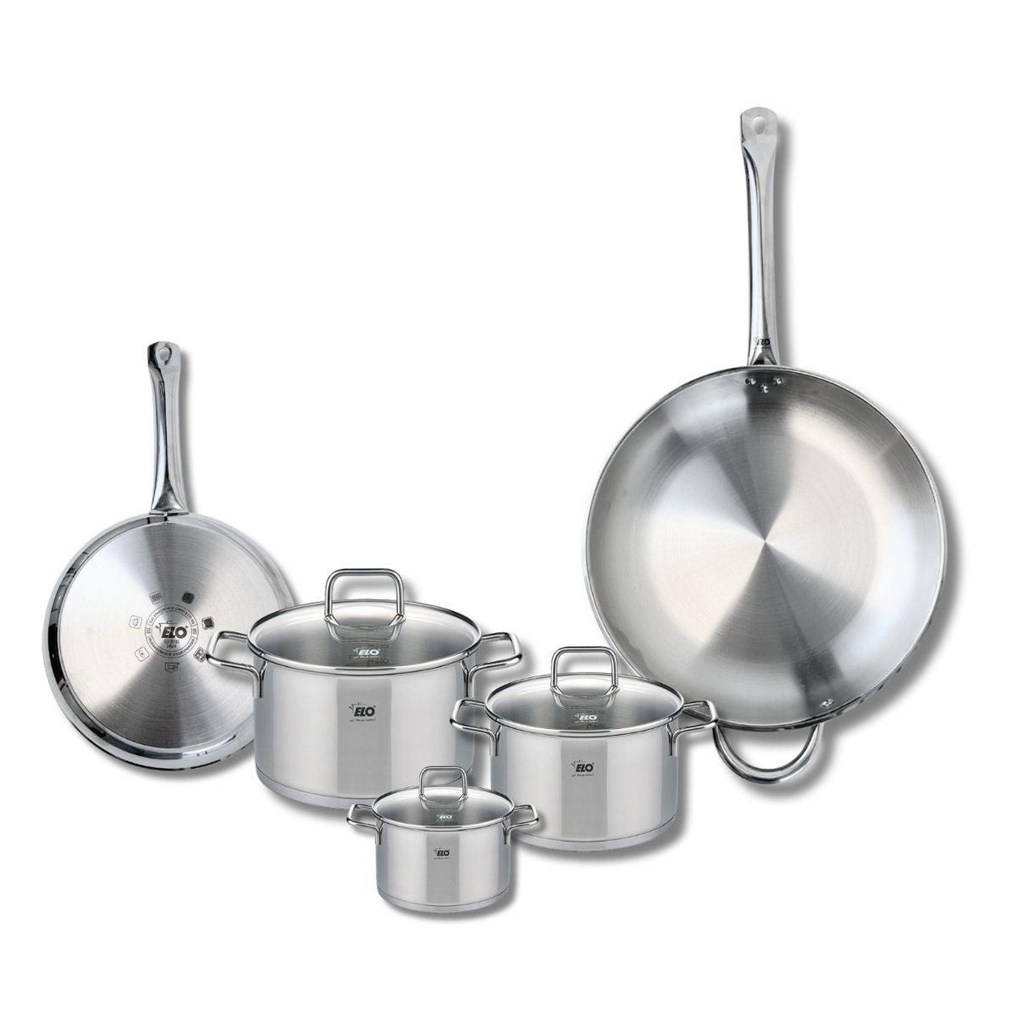ELO Ensemble de 2 poêles de cuisson 24 et 32 cm et 3 faitouts 12, 16 et 20 cm elo profi citrin