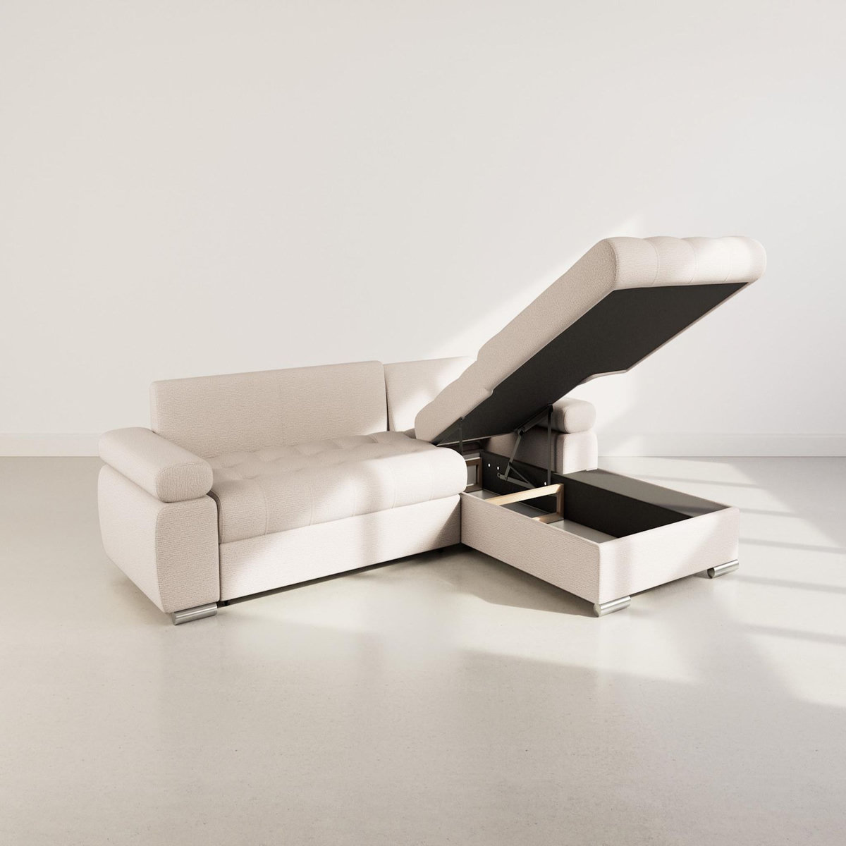 BEST MOBILIER Bianca - canapé d'angle droit 4 places convertible avec coffre en tissu texturé