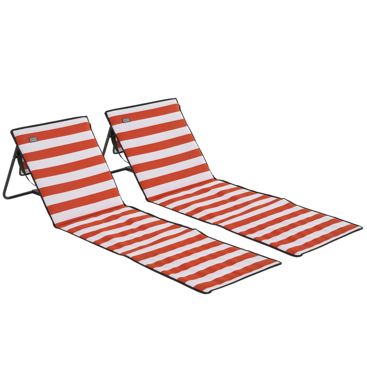 OUTSUNNY Lot de 2 tapis de plage rembourrés pliables - matelas de plage - dossier inclinable, rangement - métal polyester blanc rouge