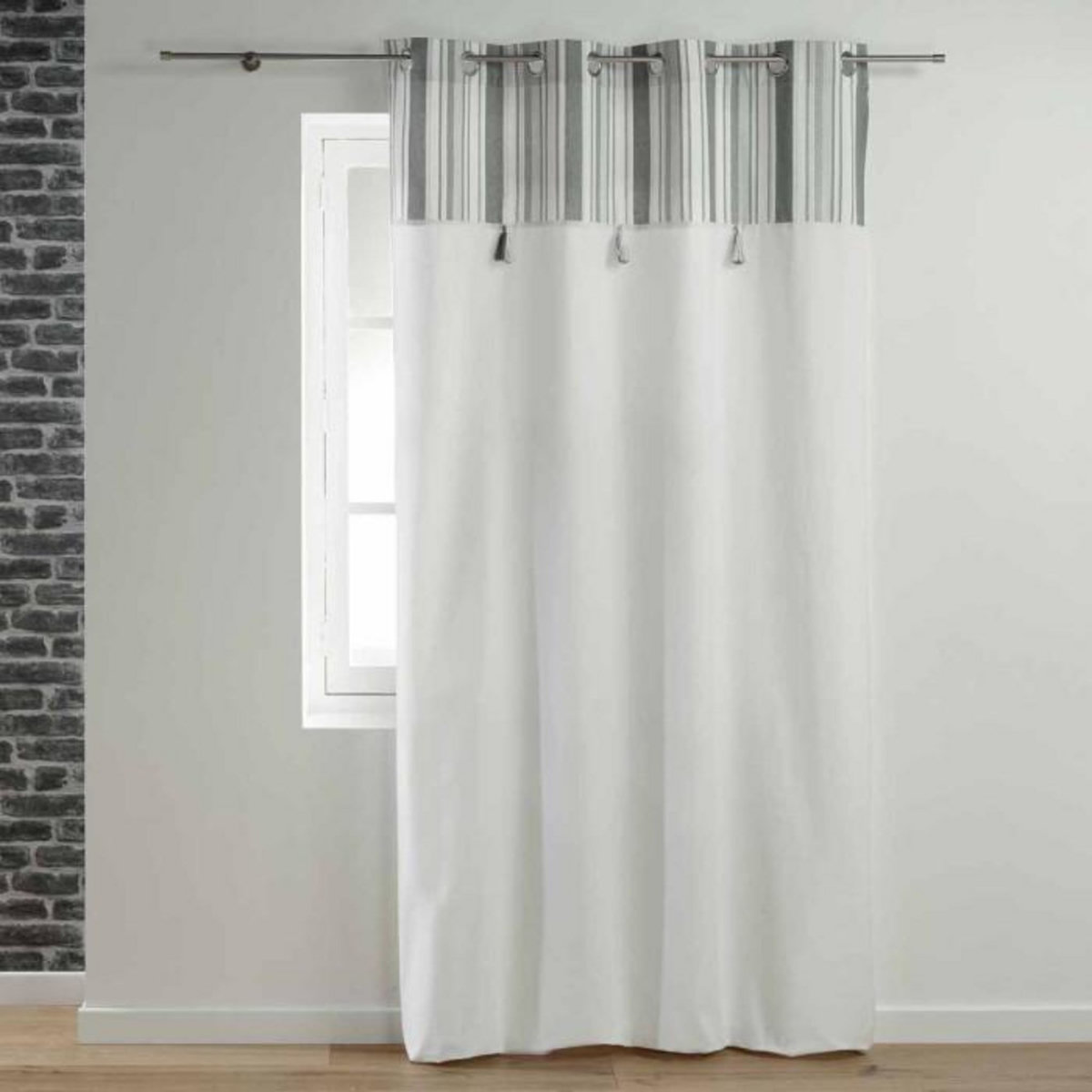 Paris Prix Rideau à Œillets  Santorin  140x240cm Gris & Blanc