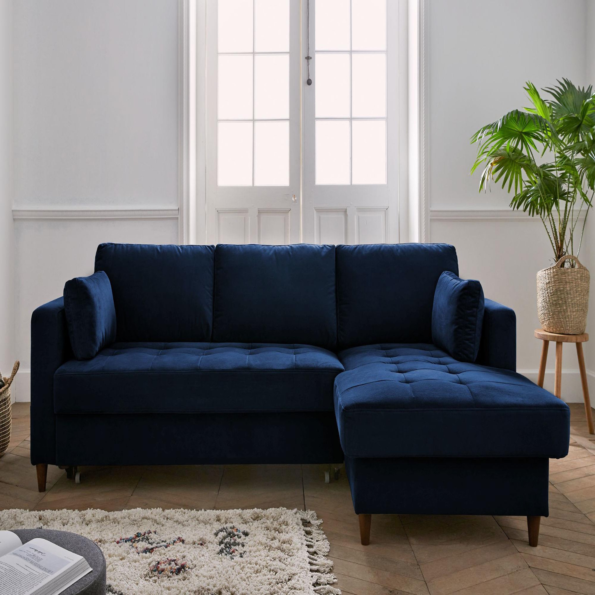 Voir la diapositive 2 : BEST MOBILIER Anna - canapé d'angle droit - 4 places - convertible avec coffre - en velours