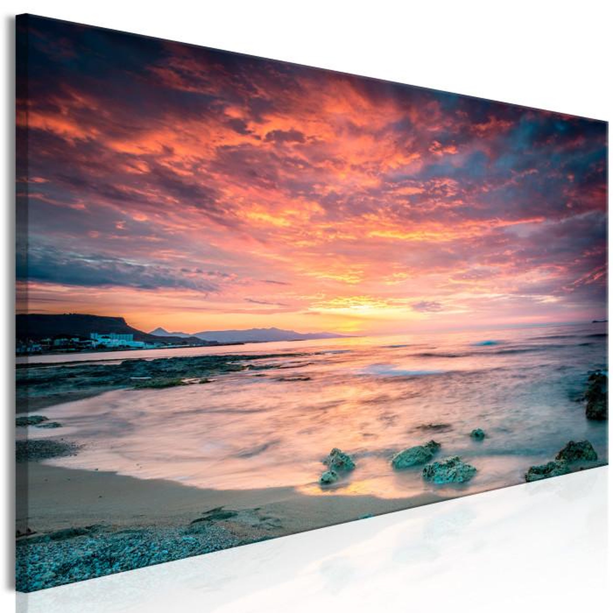 Paris Prix Tableau Imprimé  Beach in Crete Narrow Red. Coloris disponibles : Multicolore