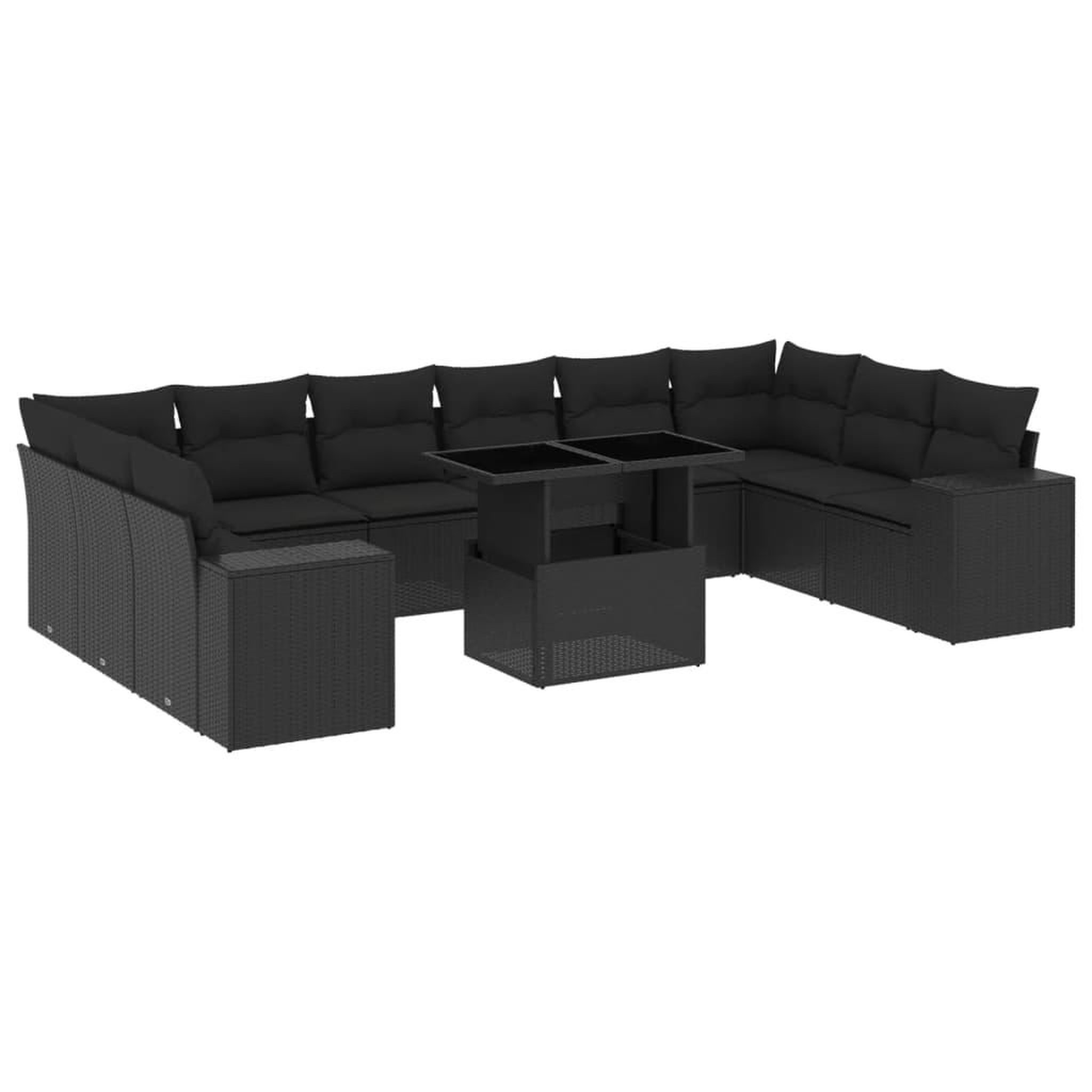 Voir la diapositive 2 : VIDAXL Salon de jardin 11 pcs avec coussins noir resine tressee