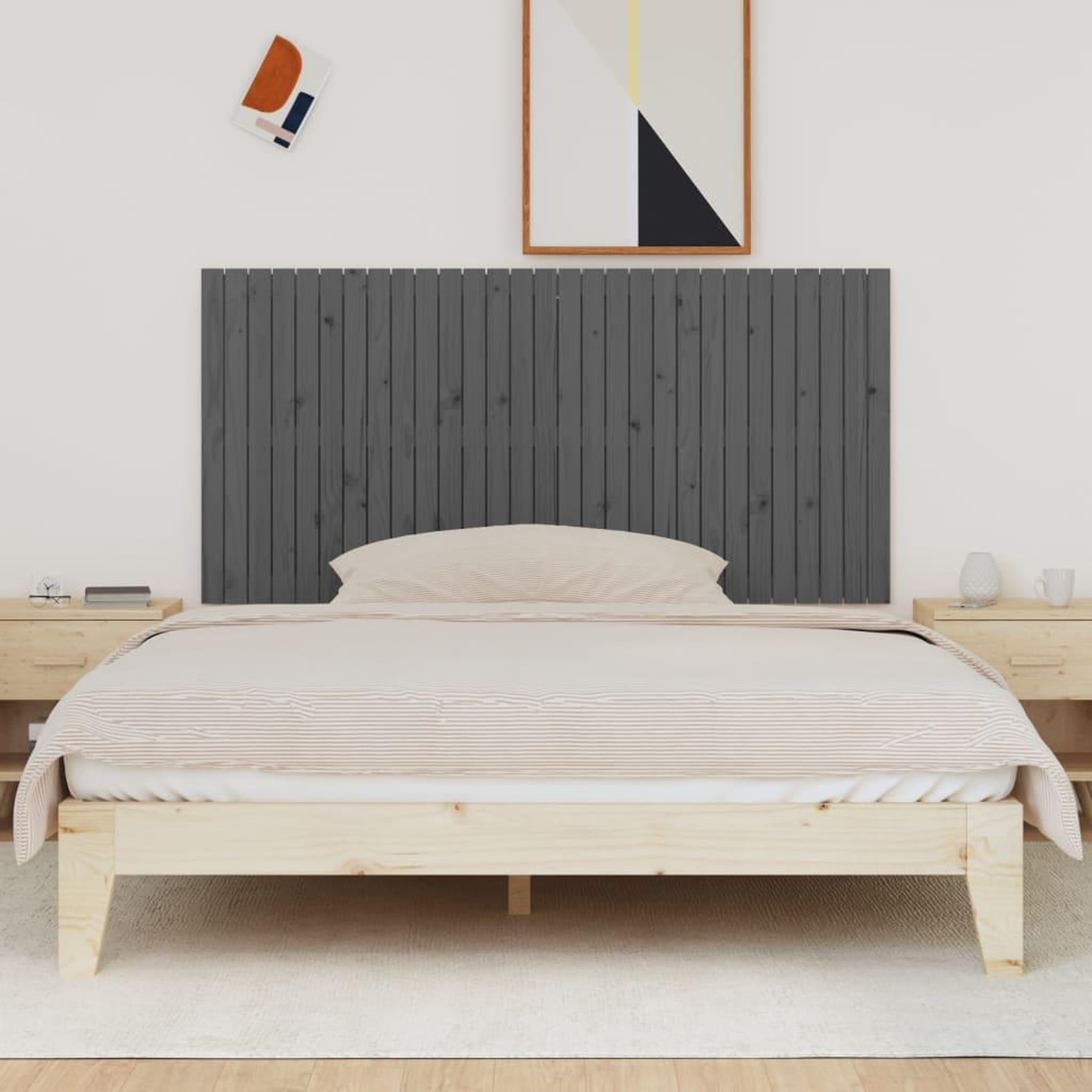 Voir la diapositive 3 : VIDAXL Tete de lit murale Gris 185x3x90 cm Bois massif de pin