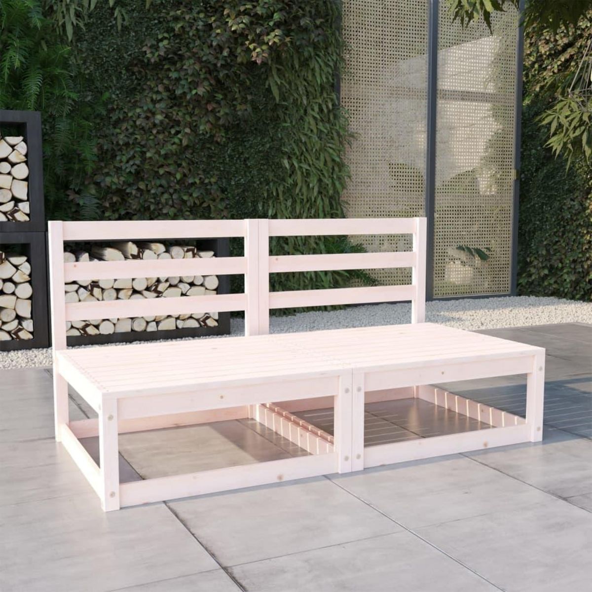 VIDAXL Canape a 2 places de jardin Blanc Bois de pin solide