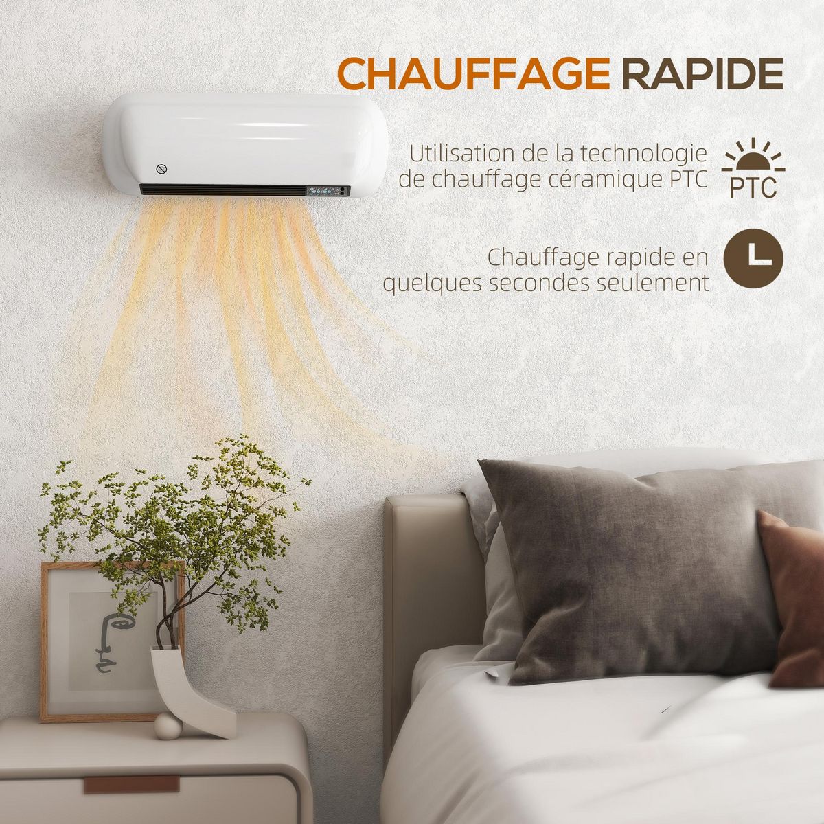 HOMCOM Chauffage soufflant mural 2000W chauffage céramique PTC radiateur réglable timer oscillant télécommande blanc