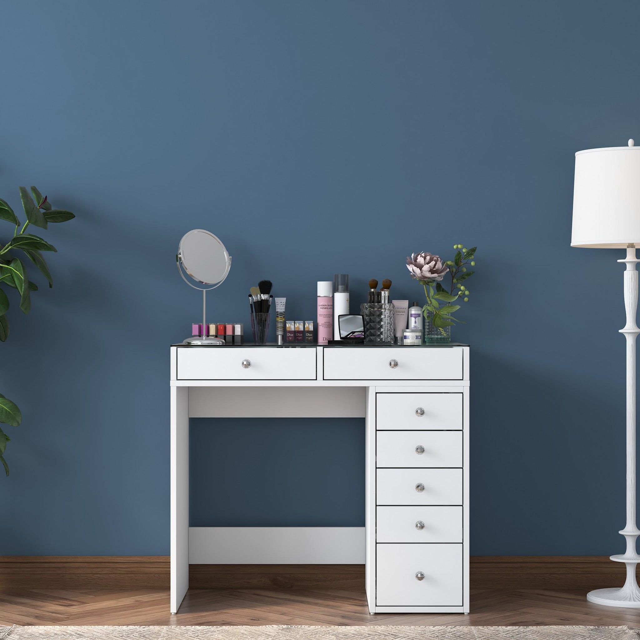 Voir la diapositive 4 : Habitat et Jardin Coiffeuse avec tiroirs intégrés en bois  soma  - 90 x 44 x 80 cm - blanc