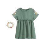Petit Béguin Robe enfant en gaze de coton + chouchou Pivoina. Coloris disponibles : Vert