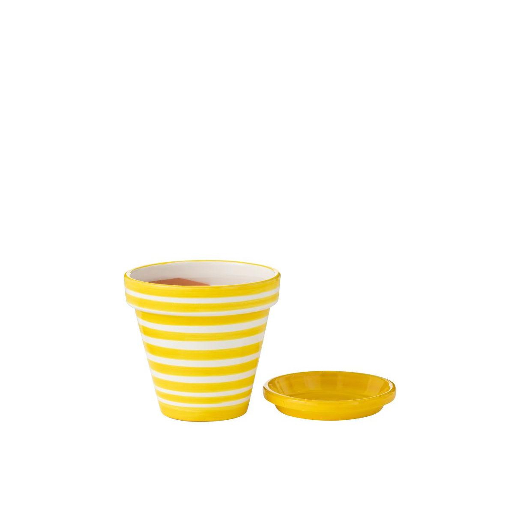 Voir la diapositive 2 : J-LINE Pot avec soucoupe en céramique  granada rayure  27cm jaune