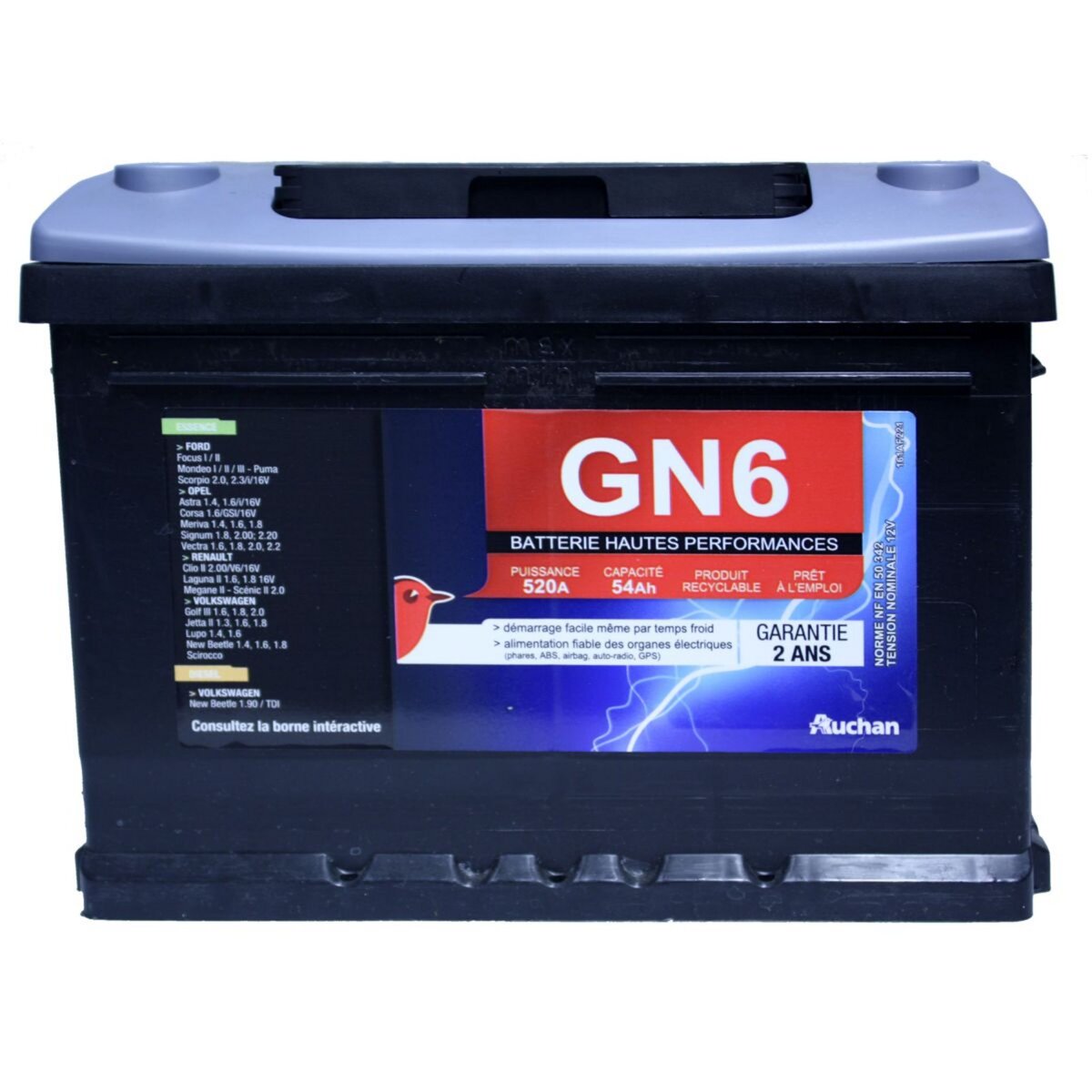 AUCHAN Batterie pour voiture GN6520A 54AH pas cher 