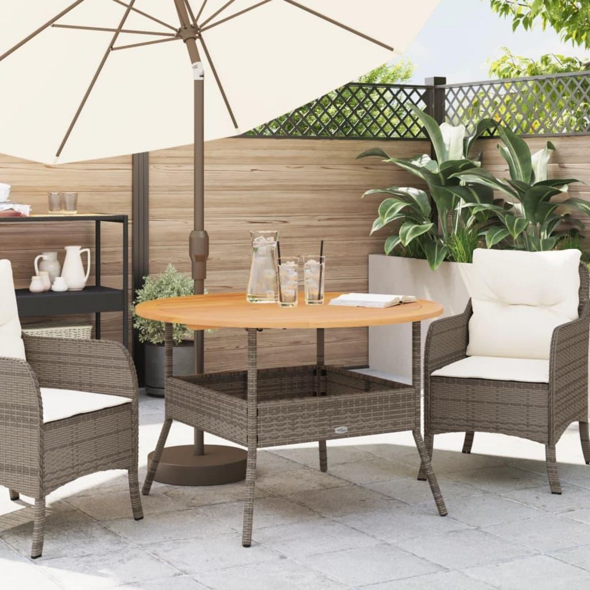 VIDAXL Table de jardin et dessus en bois d'acacia gris resine tressee