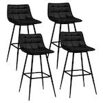 ID MARKET Lot de 4 tabourets de bar MADY en velours noir